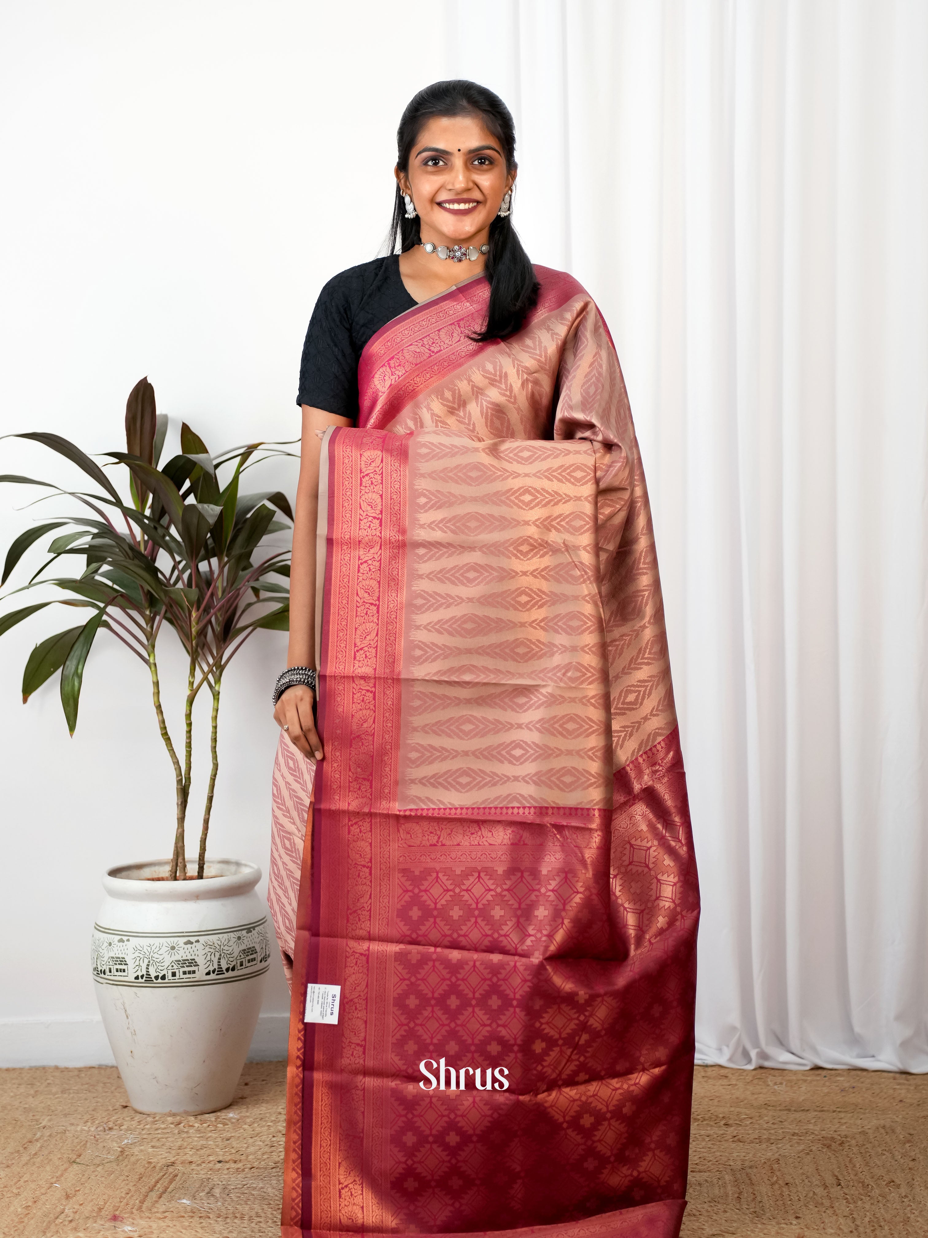 Dusty Brown & Maroon- Semi Arani Silk - Shop on Shrus.com