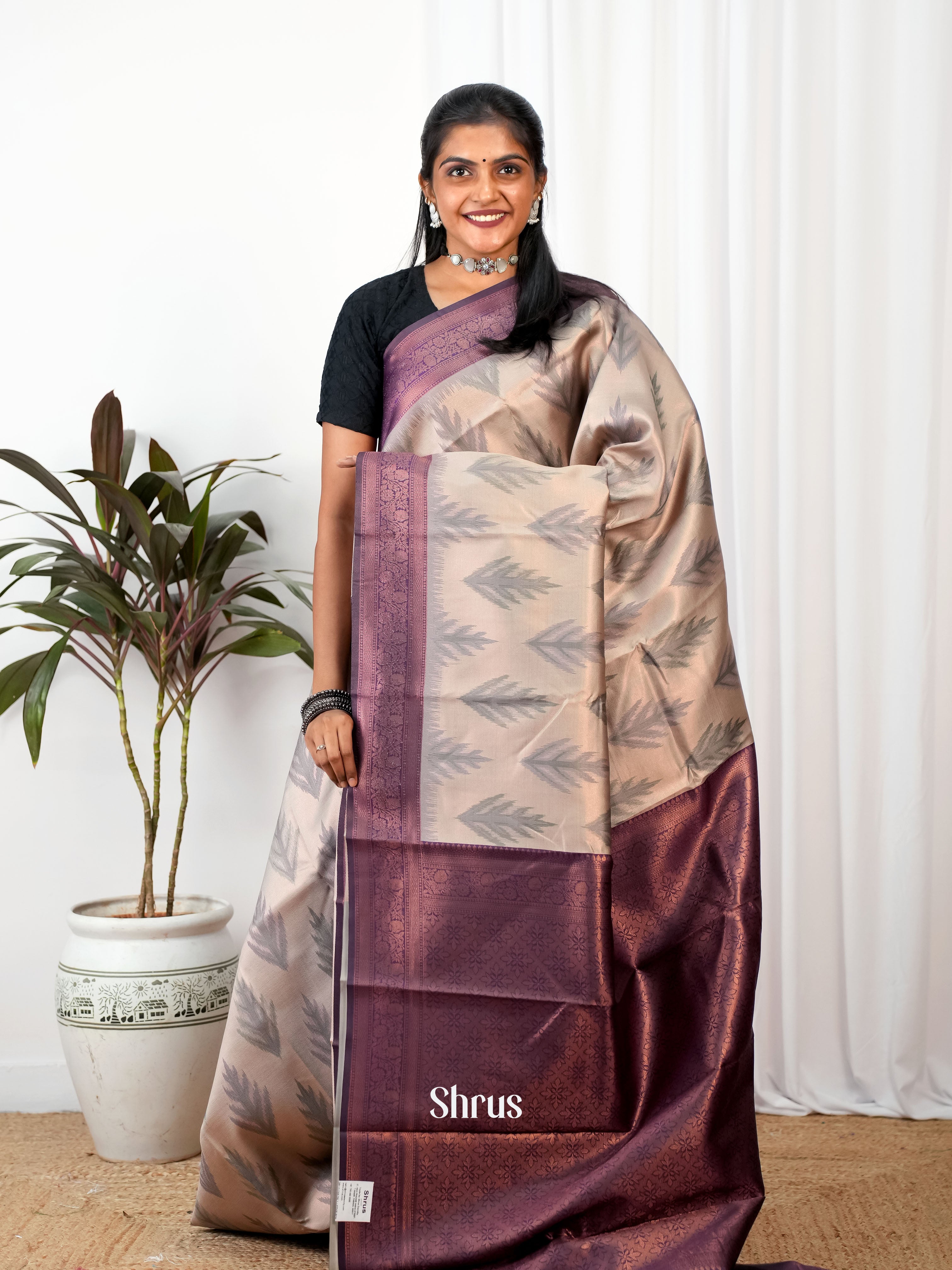 Grey & Purple - Semi Arani Silk - Shop on Shrus.com