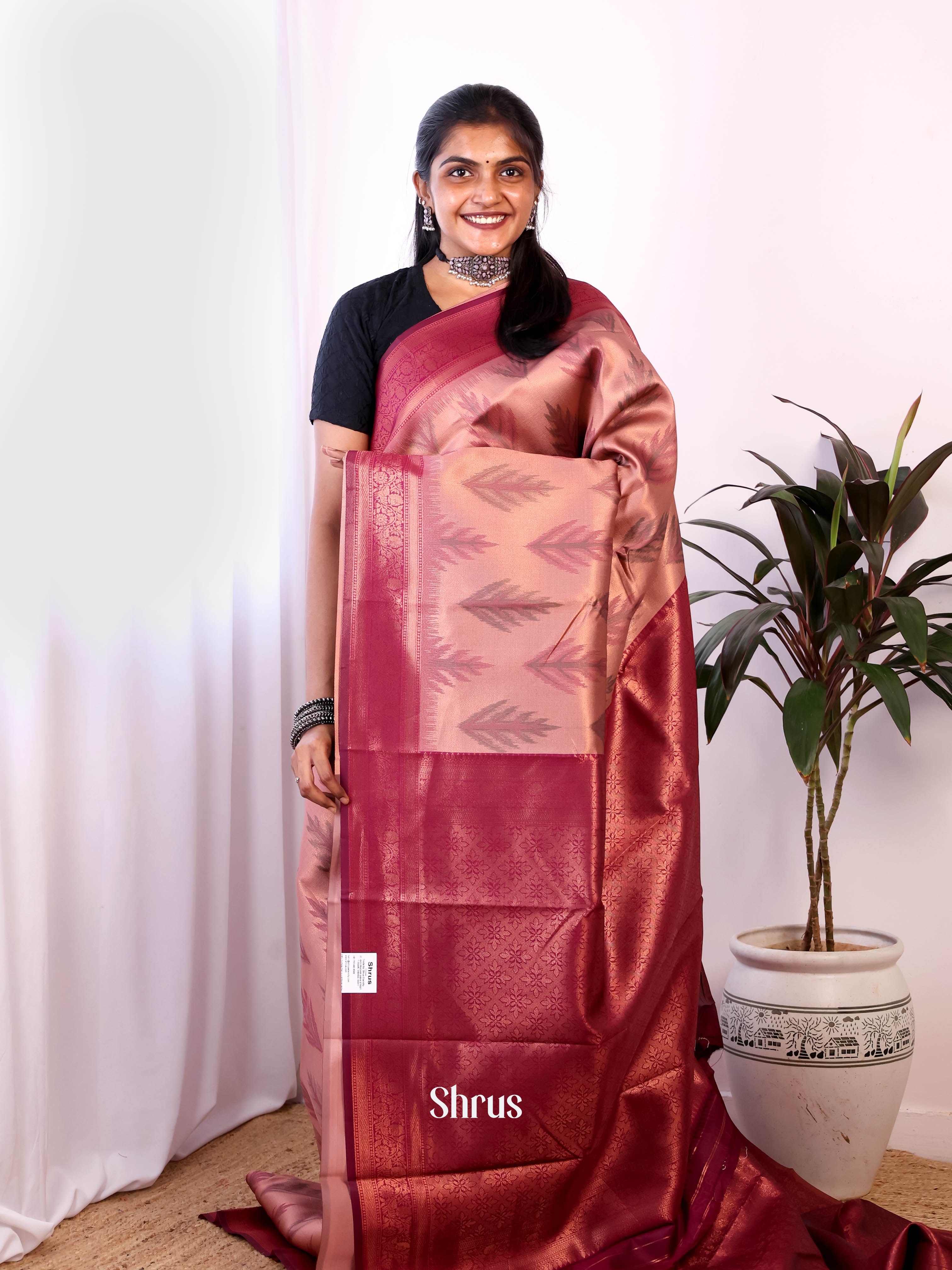 Onion pink & Maroon - Semi Arani Silk Saree - Shop on Shrus.com