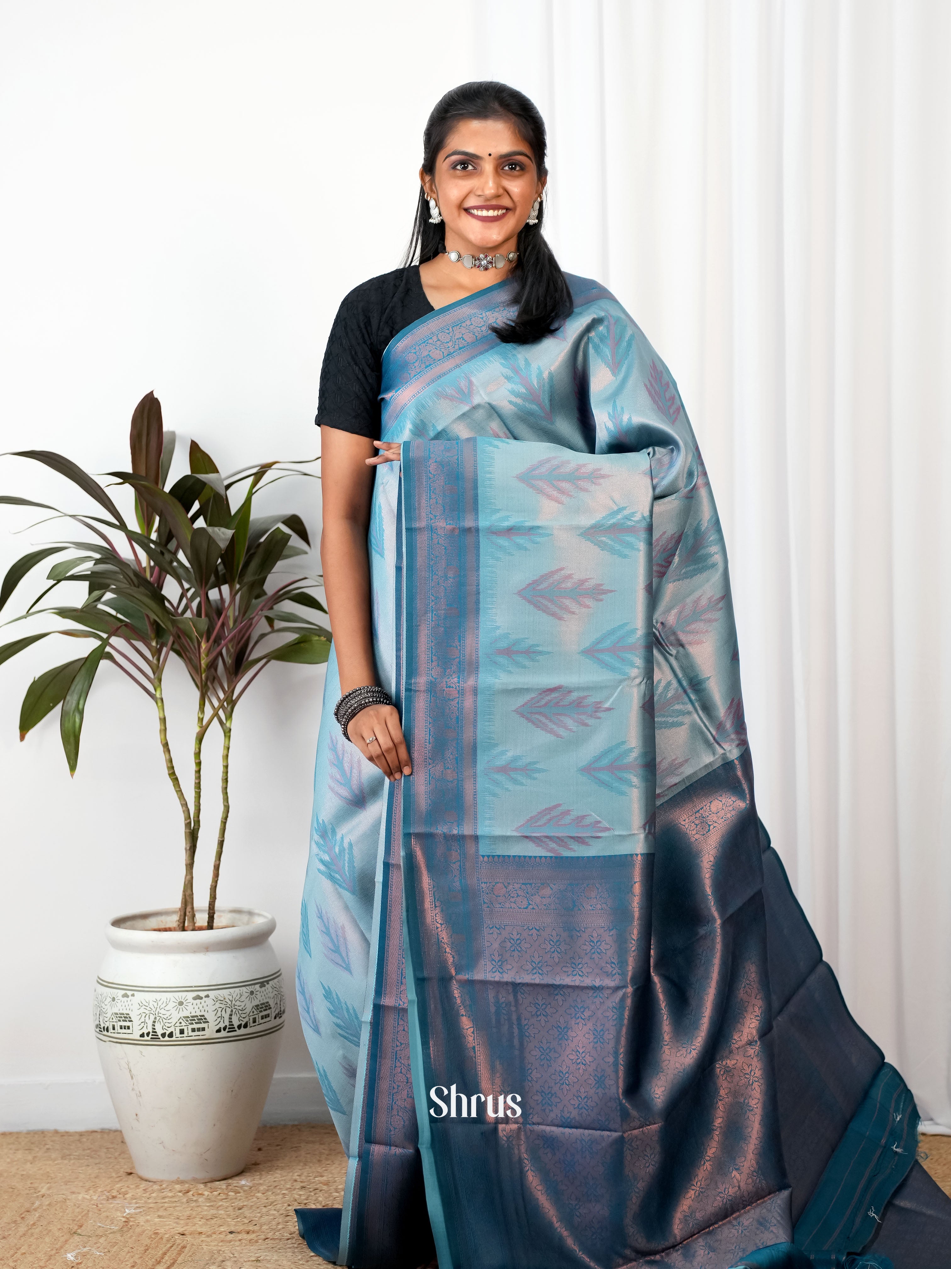 Teal & Blue - Semi Arani Silk - Shop on Shrus.com
