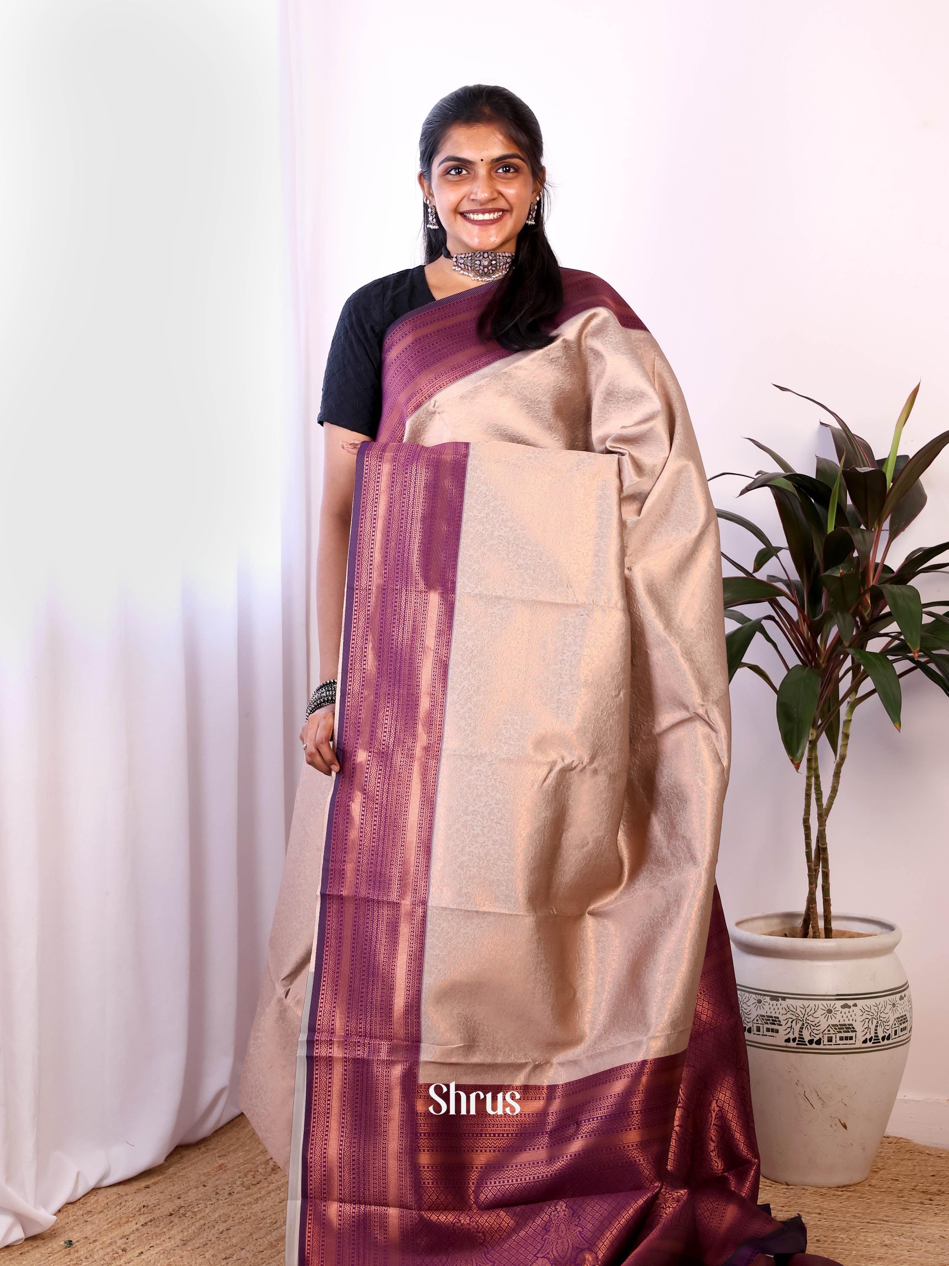 Grey & Purple- Semi Arani Silk Saree - Shop on Shrus.com
