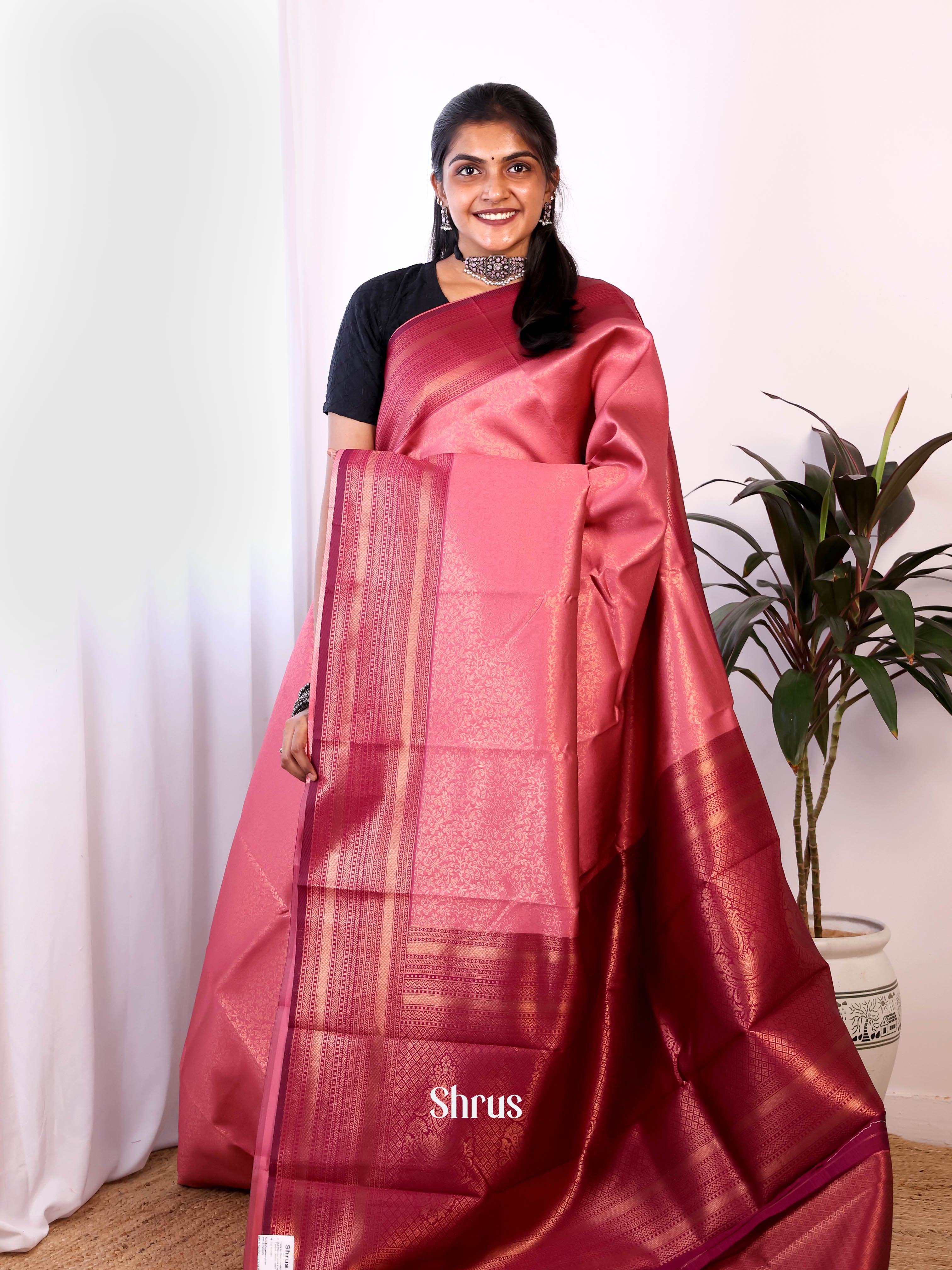 Pink & Maroon - Semi Arani Silk Saree - Shop on Shrus.com