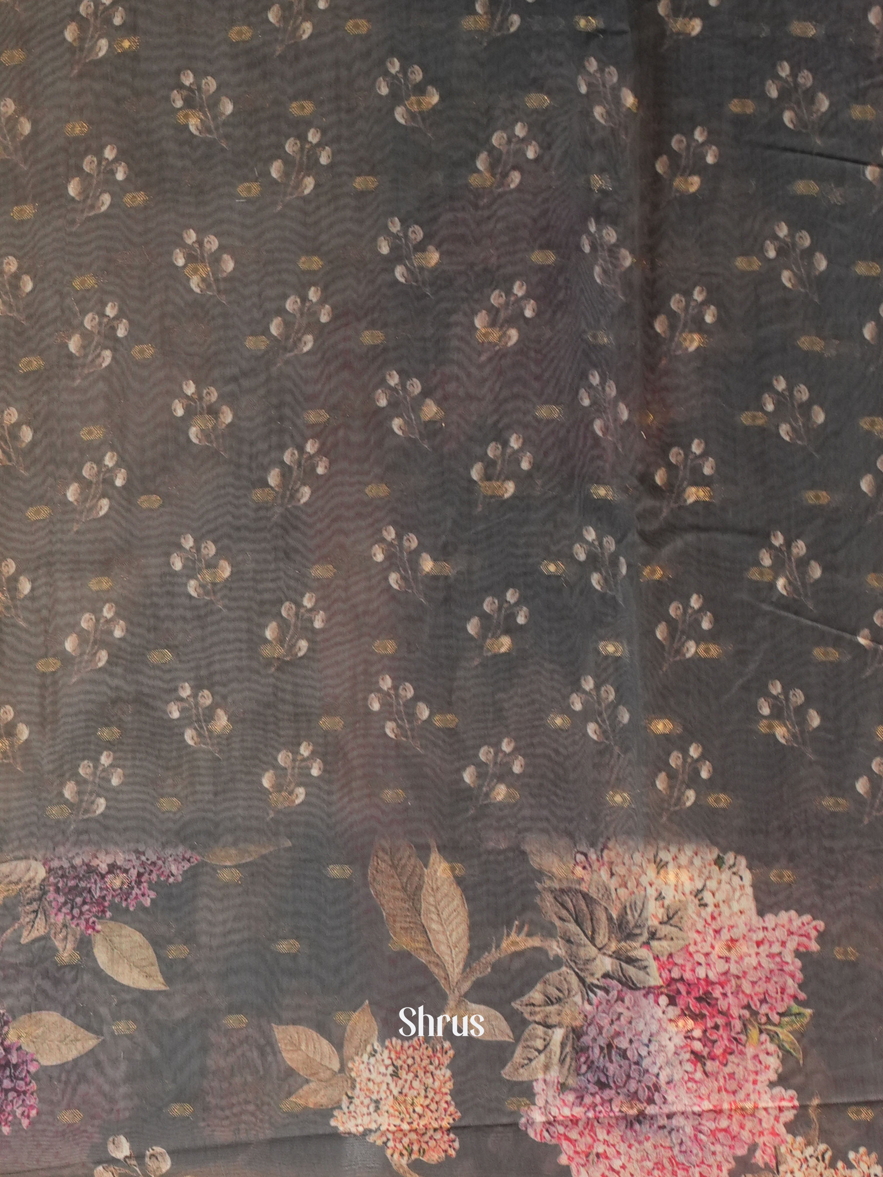 Beige & Grey - Semi Chanderi Saree - Shop on Shrus.com