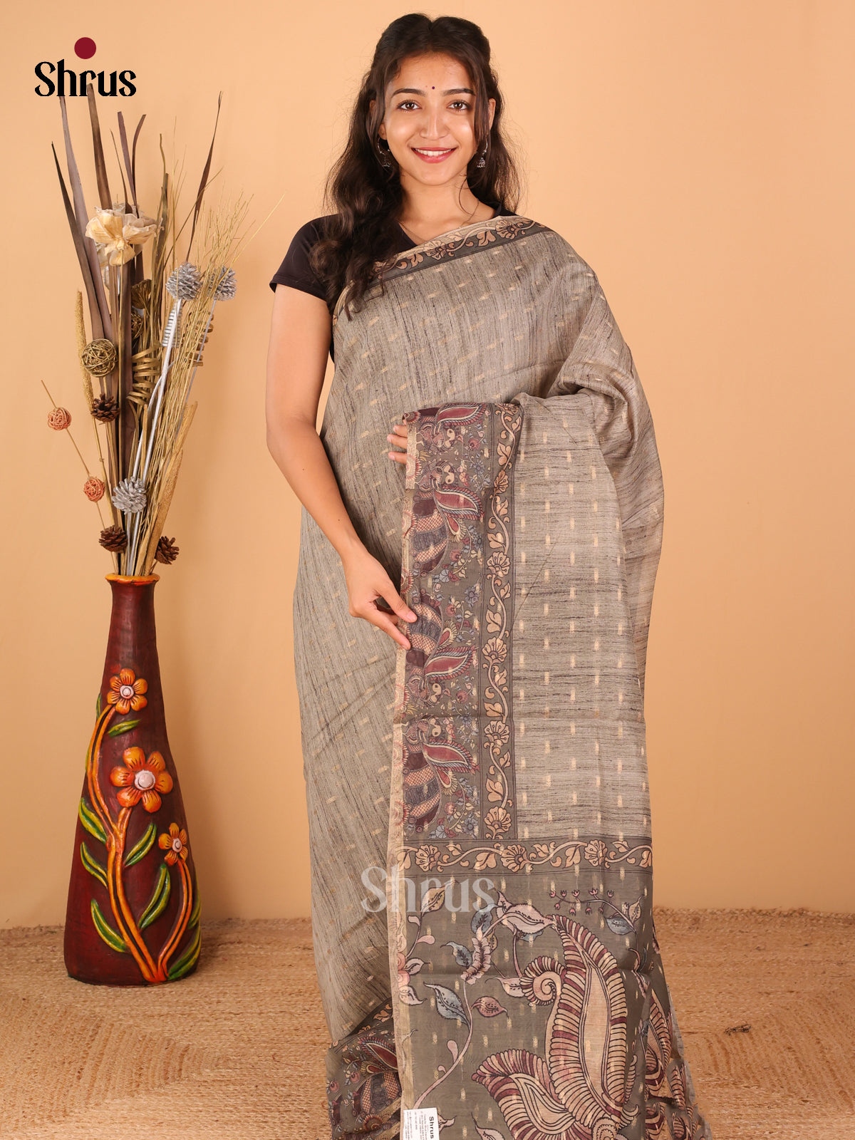 Green - Semi Chanderi - CIS18388 - Shop on Shrus.com