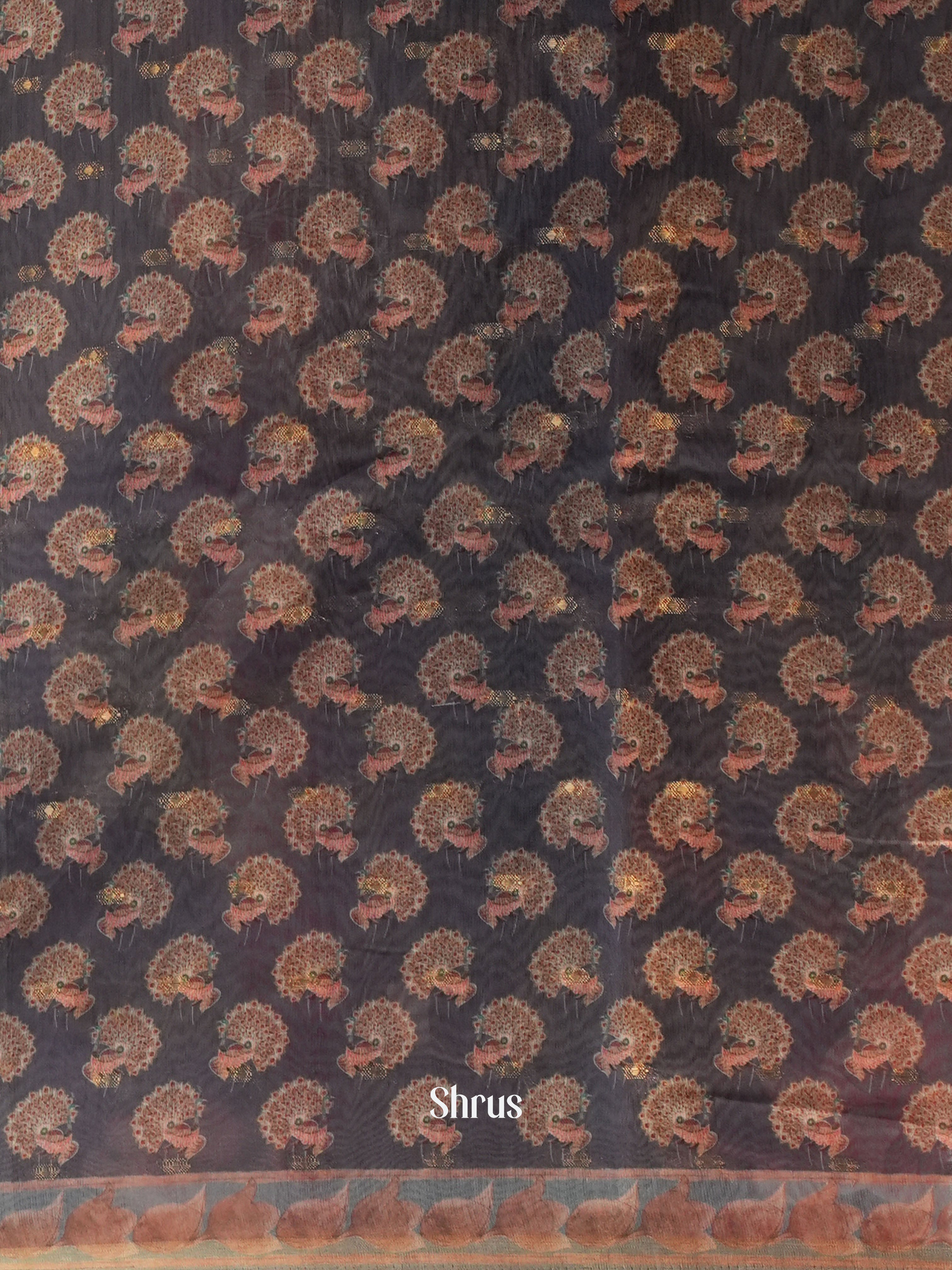 Grey- Semi Chanderi Saree - Shop on Shrus.com