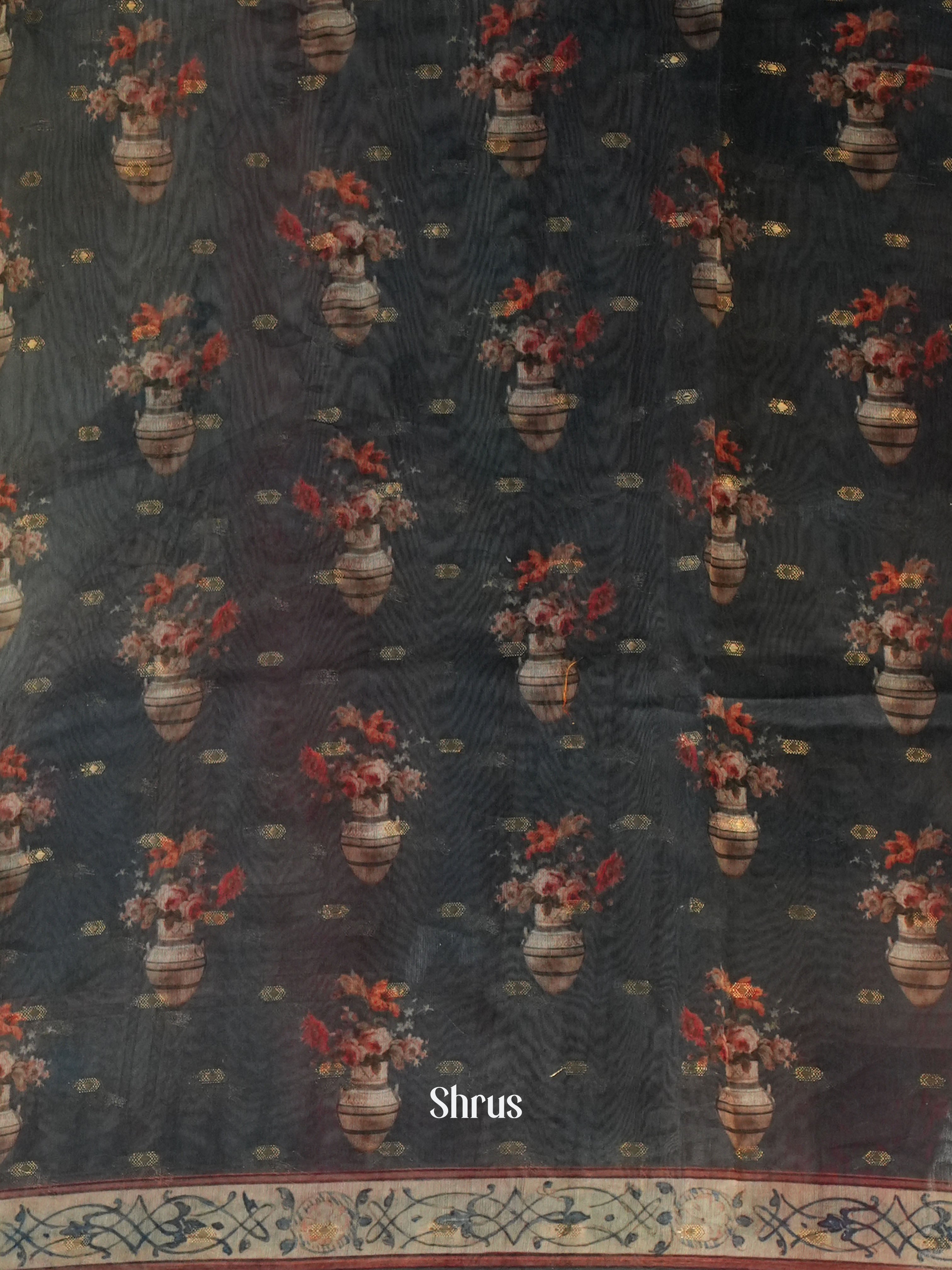 Cream & Green- Semi Chanderi Saree - Shop on Shrus.com