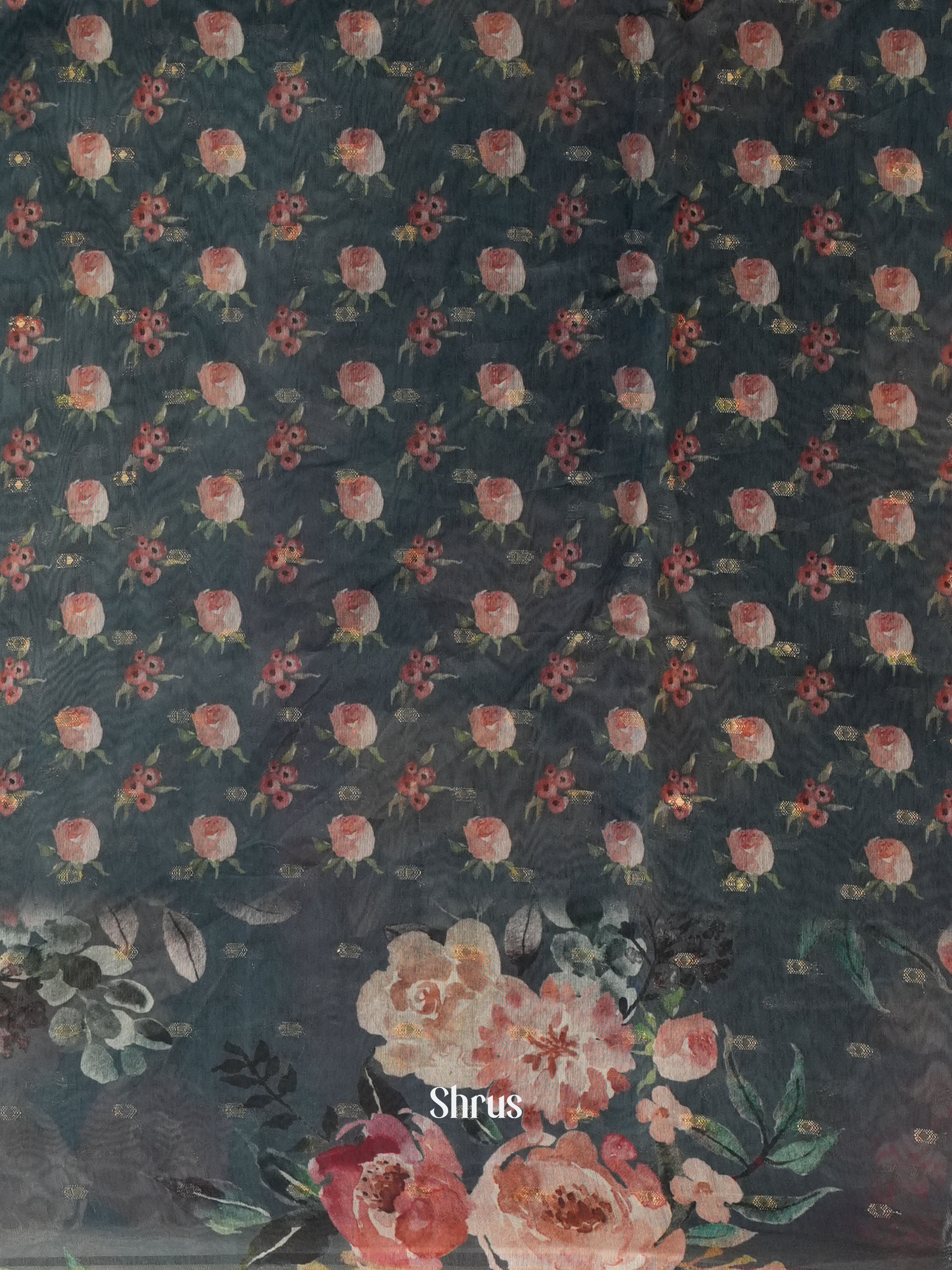 Grey- Semi Chanderi Saree - Shop on Shrus.com