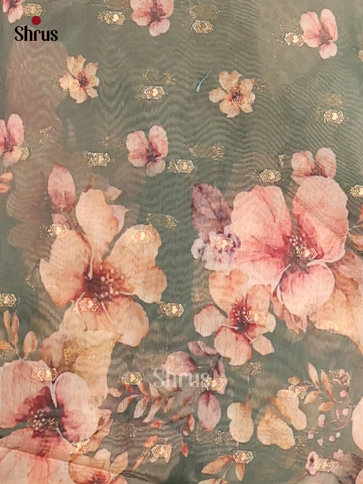 Green - Semi Chanderi - CIS18398 - Shop on Shrus.com