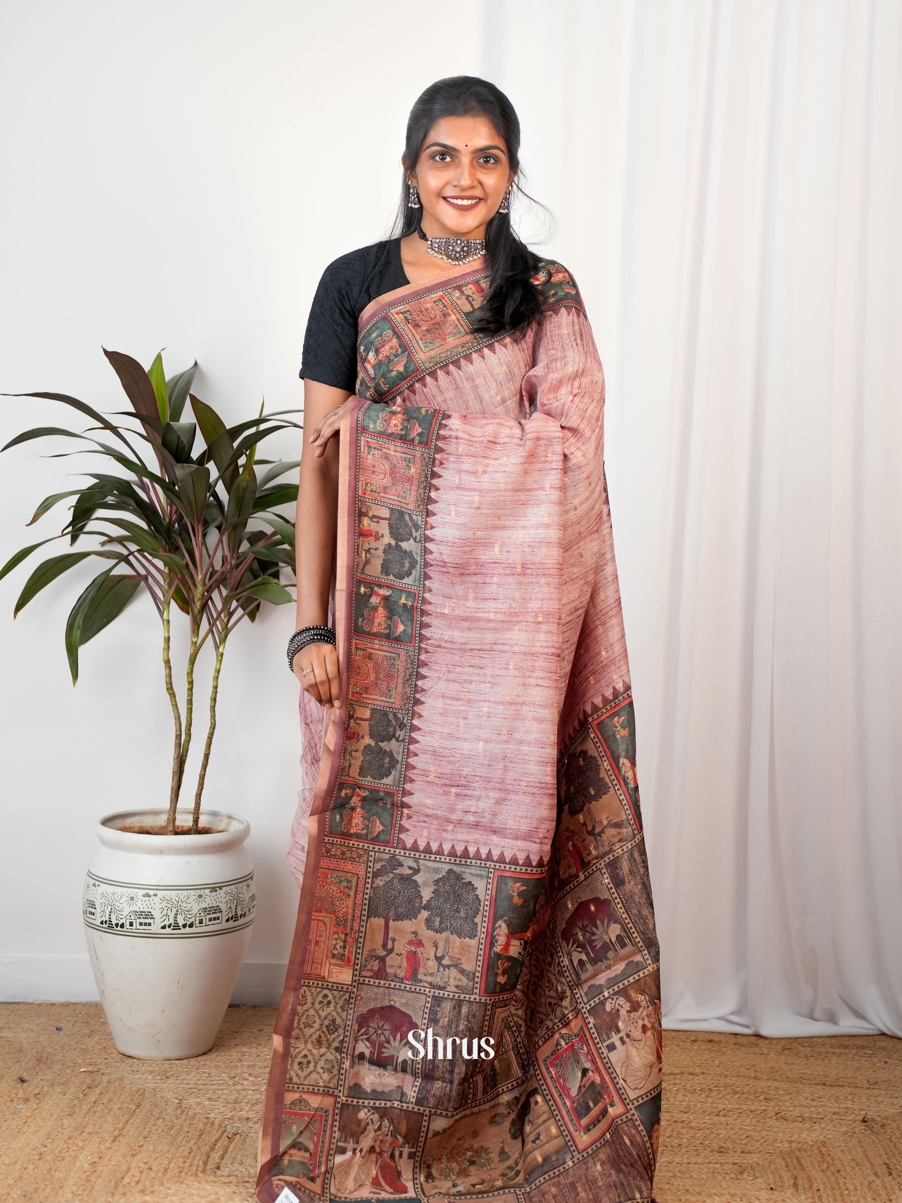 Pink & Onion Peel - Semi Chanderi Saree - Shop on Shrus.com
