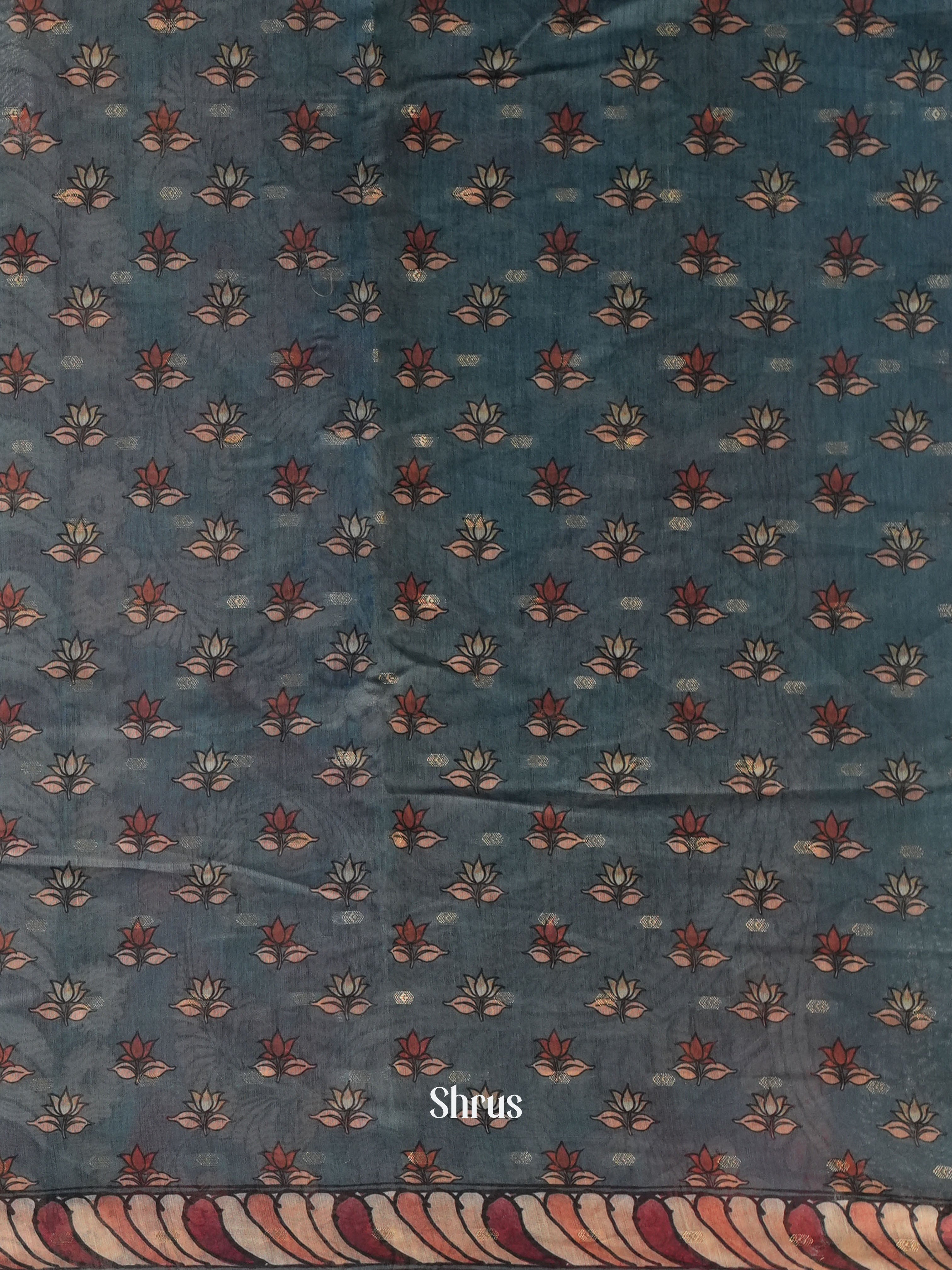 Grey- Semi Chanderi Saree - Shop on Shrus.com