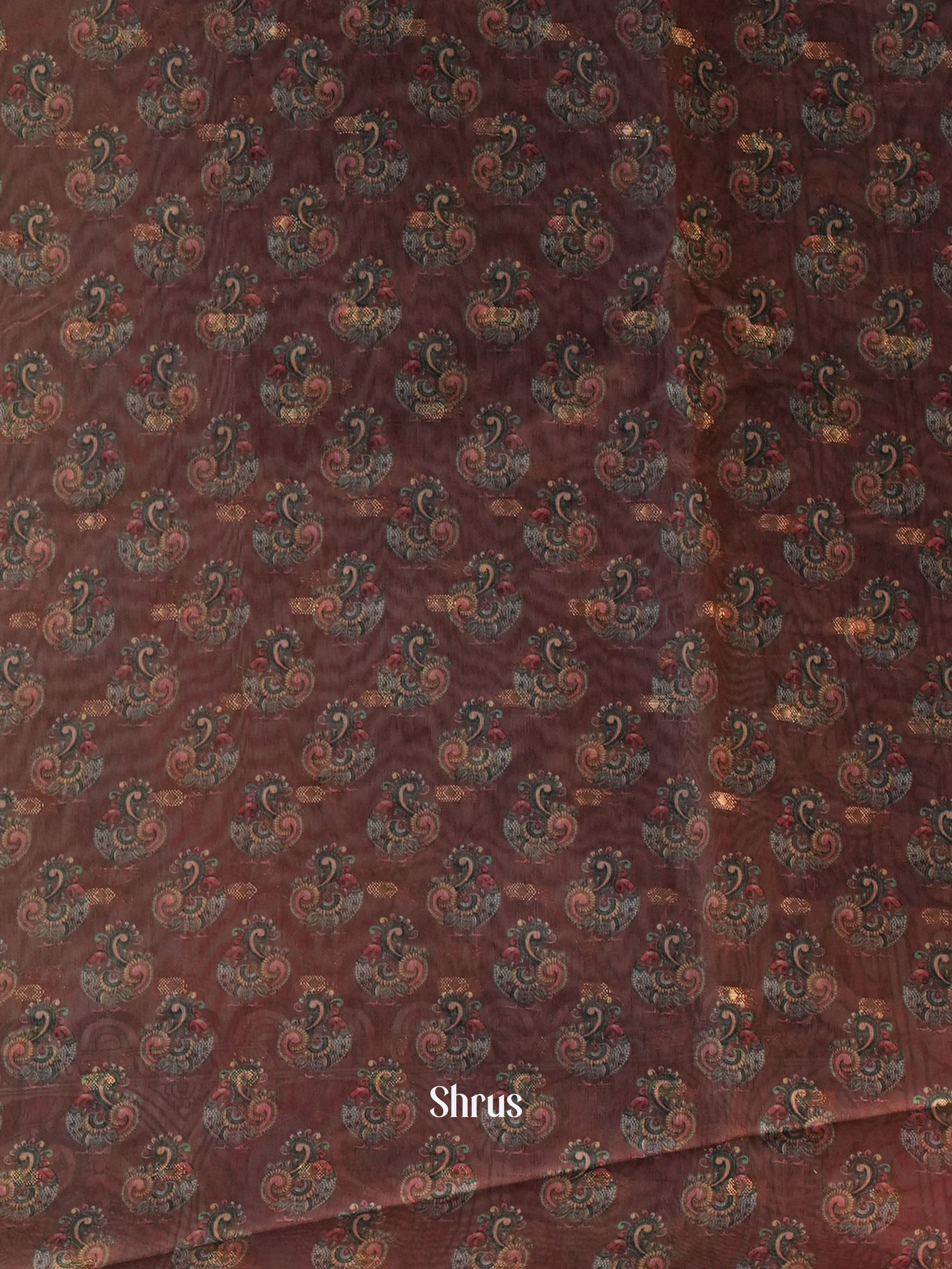 Grey & Brown - Semi Chanderi Saree - Shop on Shrus.com