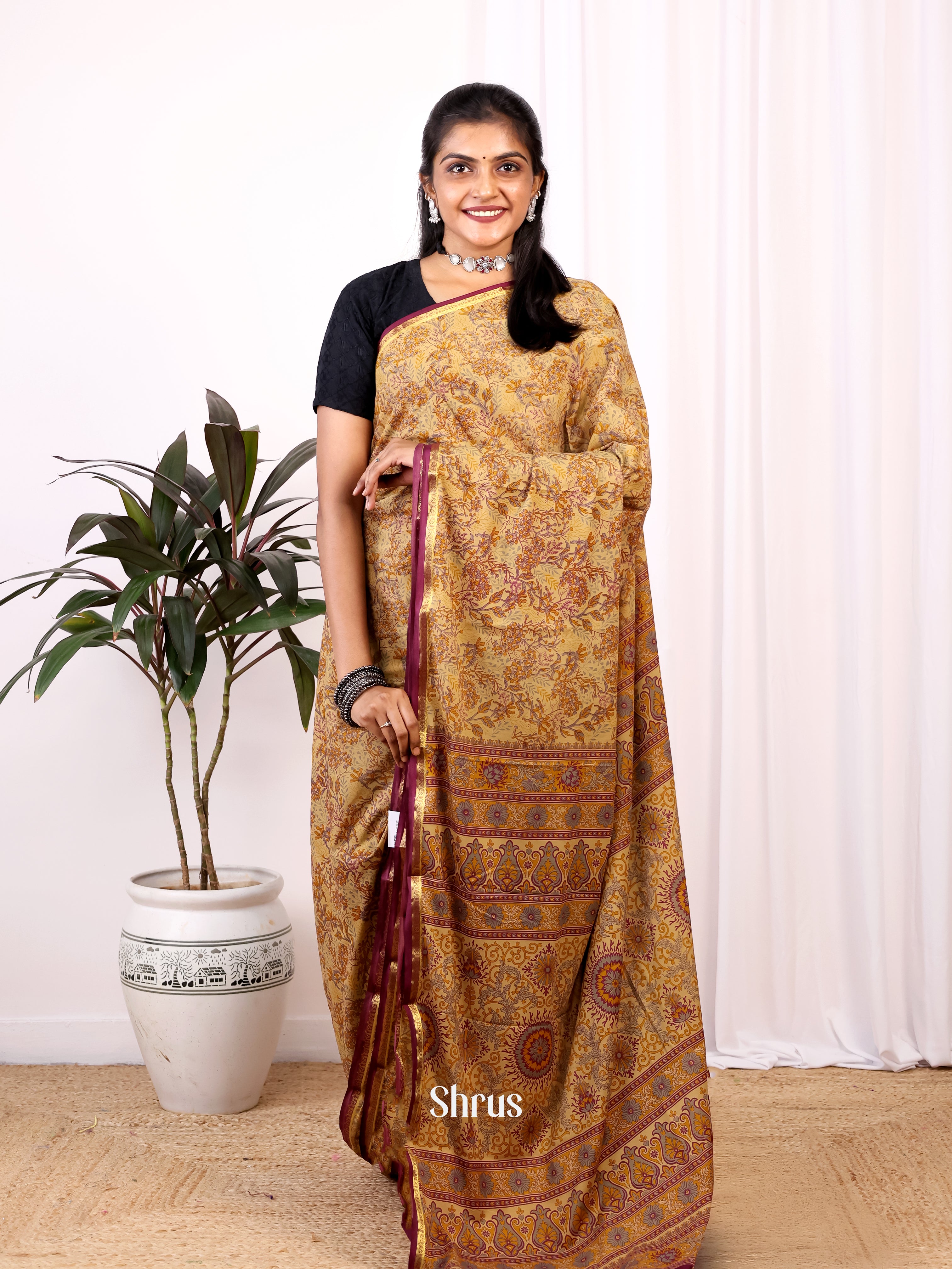 Mehandi - Semi Mysoresilk Saree - Shop on Shrus.com