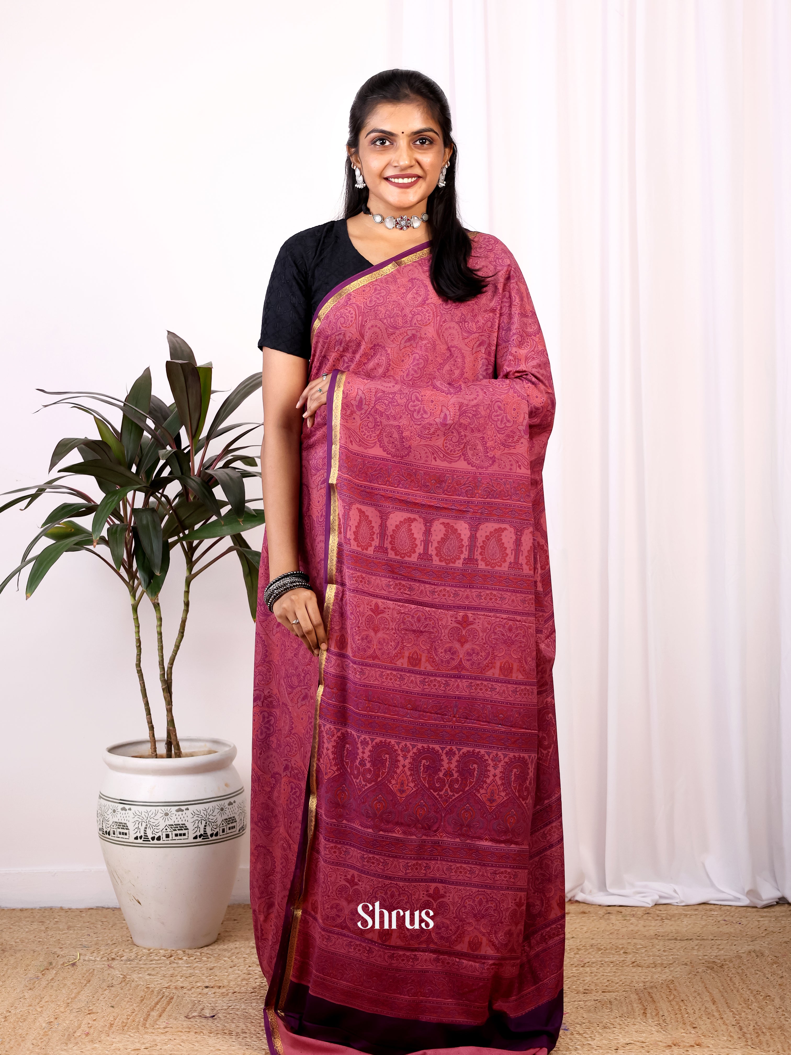 Purple- Semi Mysoresilk Saree - Shop on Shrus.com