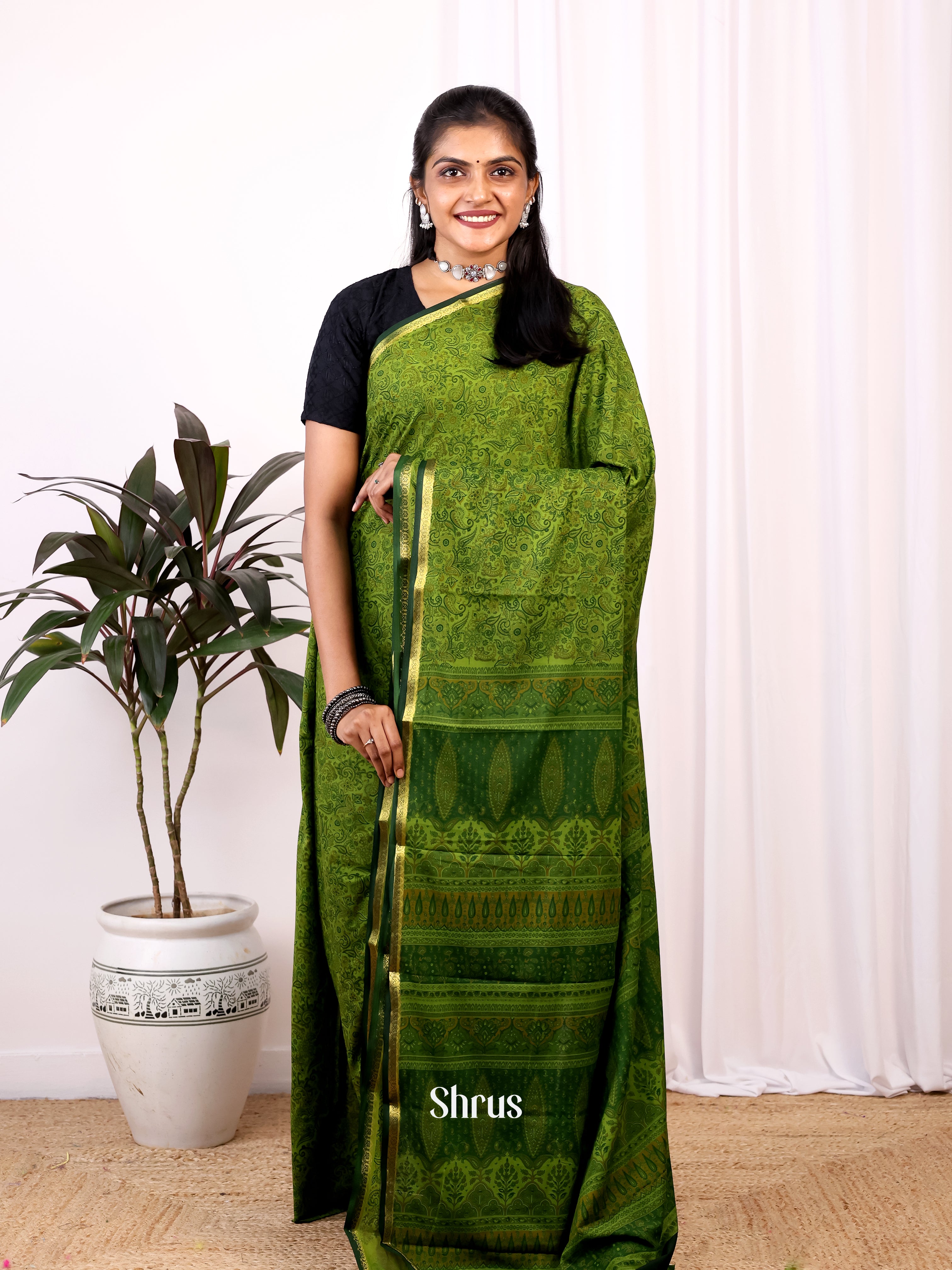 Green - Semi Mysoresilk Saree - Shop on Shrus.com