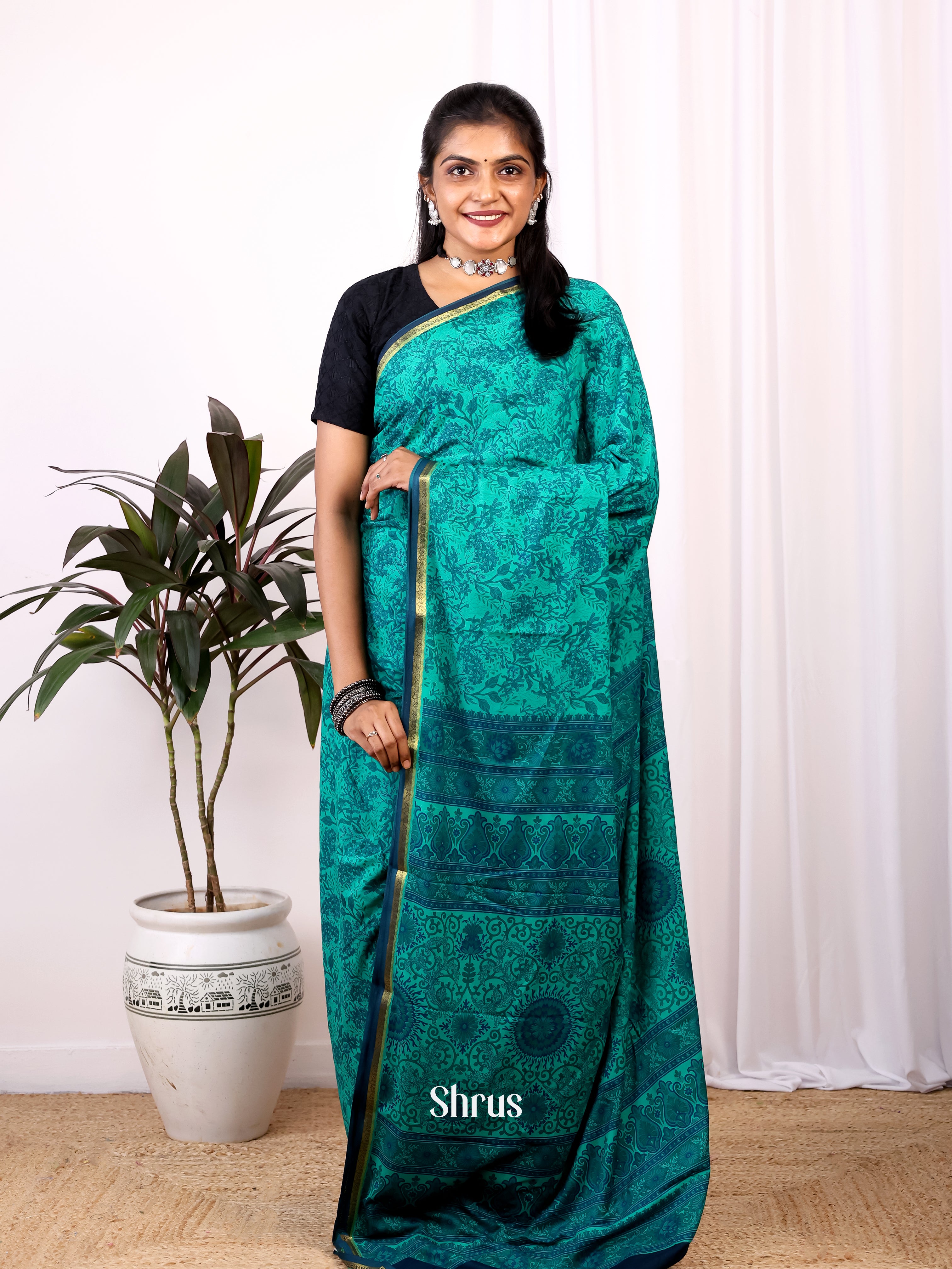 Green - Semi Mysoresilk Saree - Shop on Shrus.com