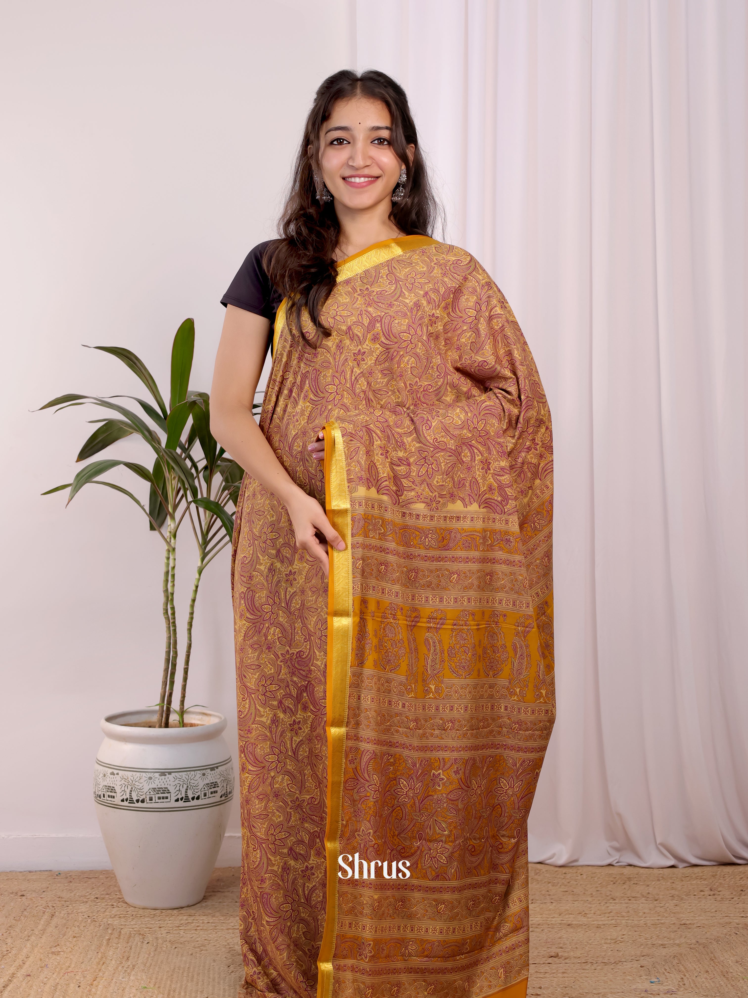 Beige - Semi Mysoresilk Saree - Shop on Shrus.com