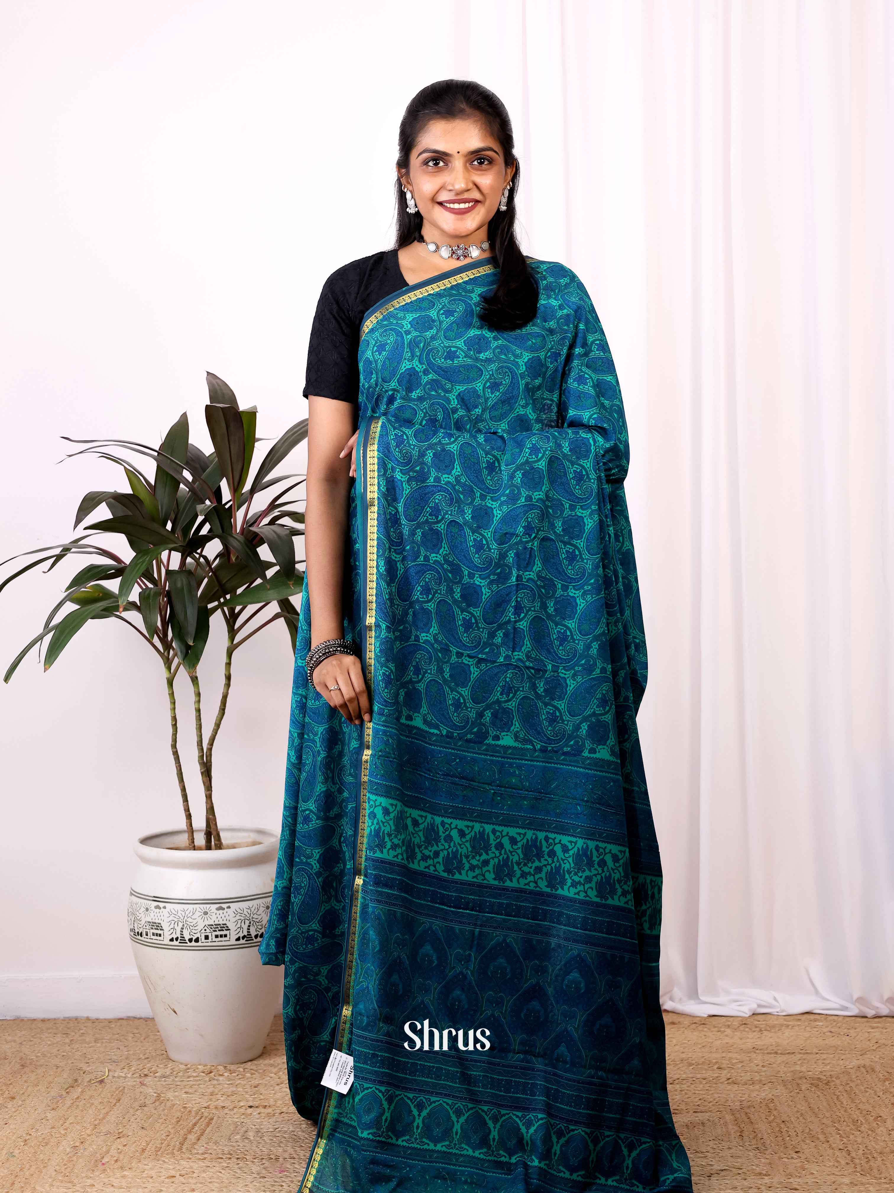 Blue - Semi Mysoresilk Saree - Shop on Shrus.com