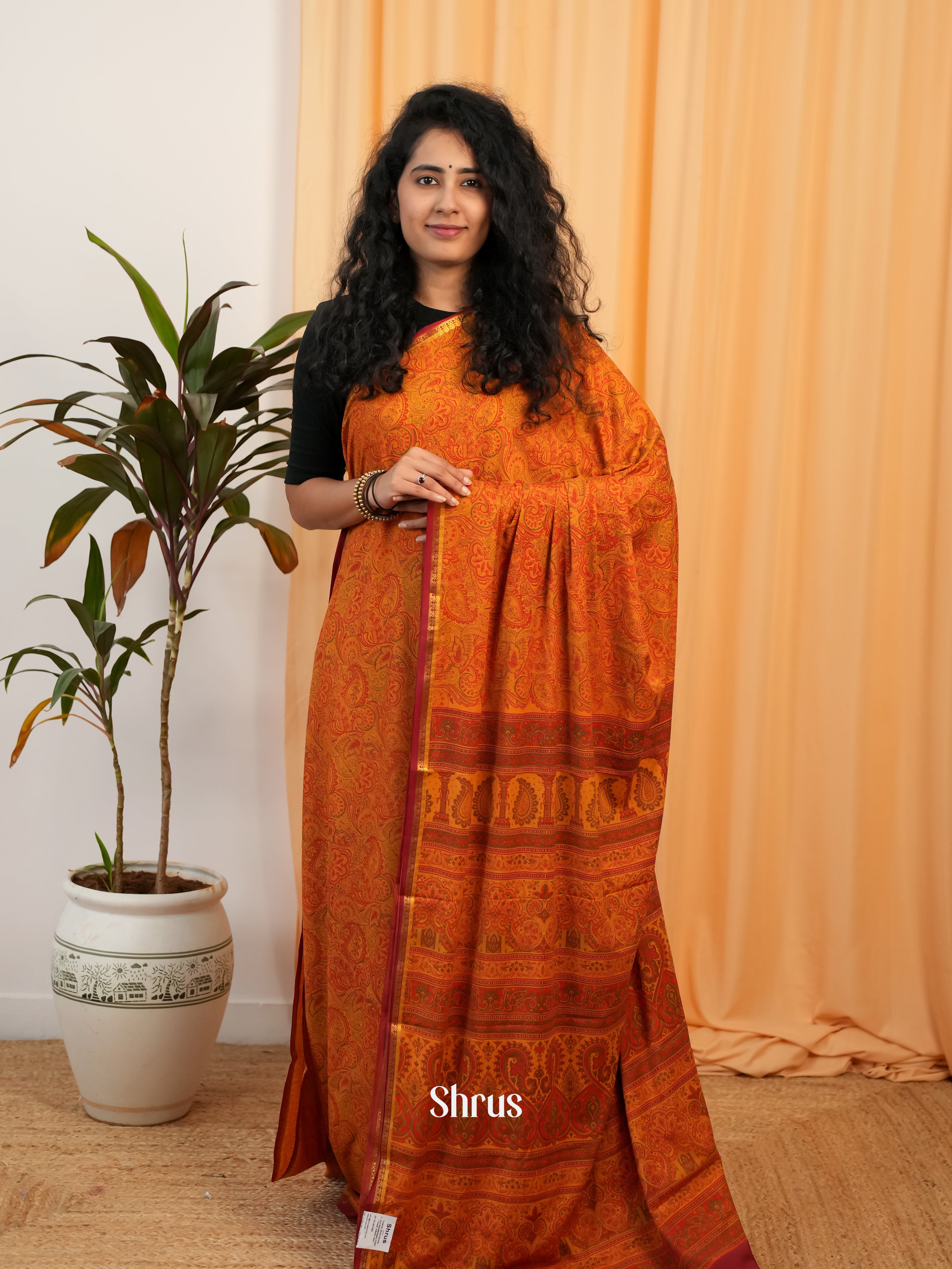 Orange - Semi Mysoresilk Saree - Shop on Shrus.com