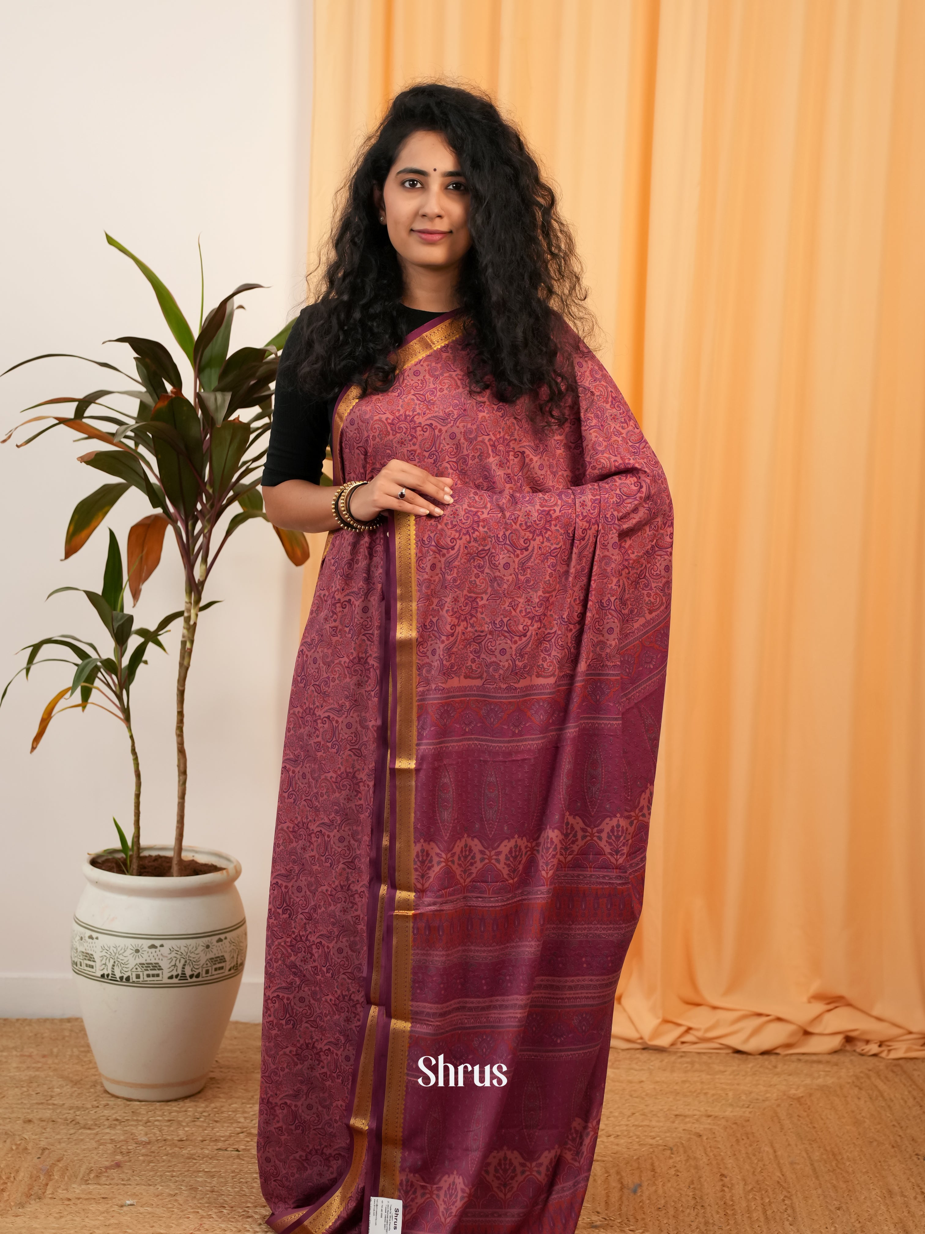 Purple- Semi Mysoresilk Saree - Shop on Shrus.com