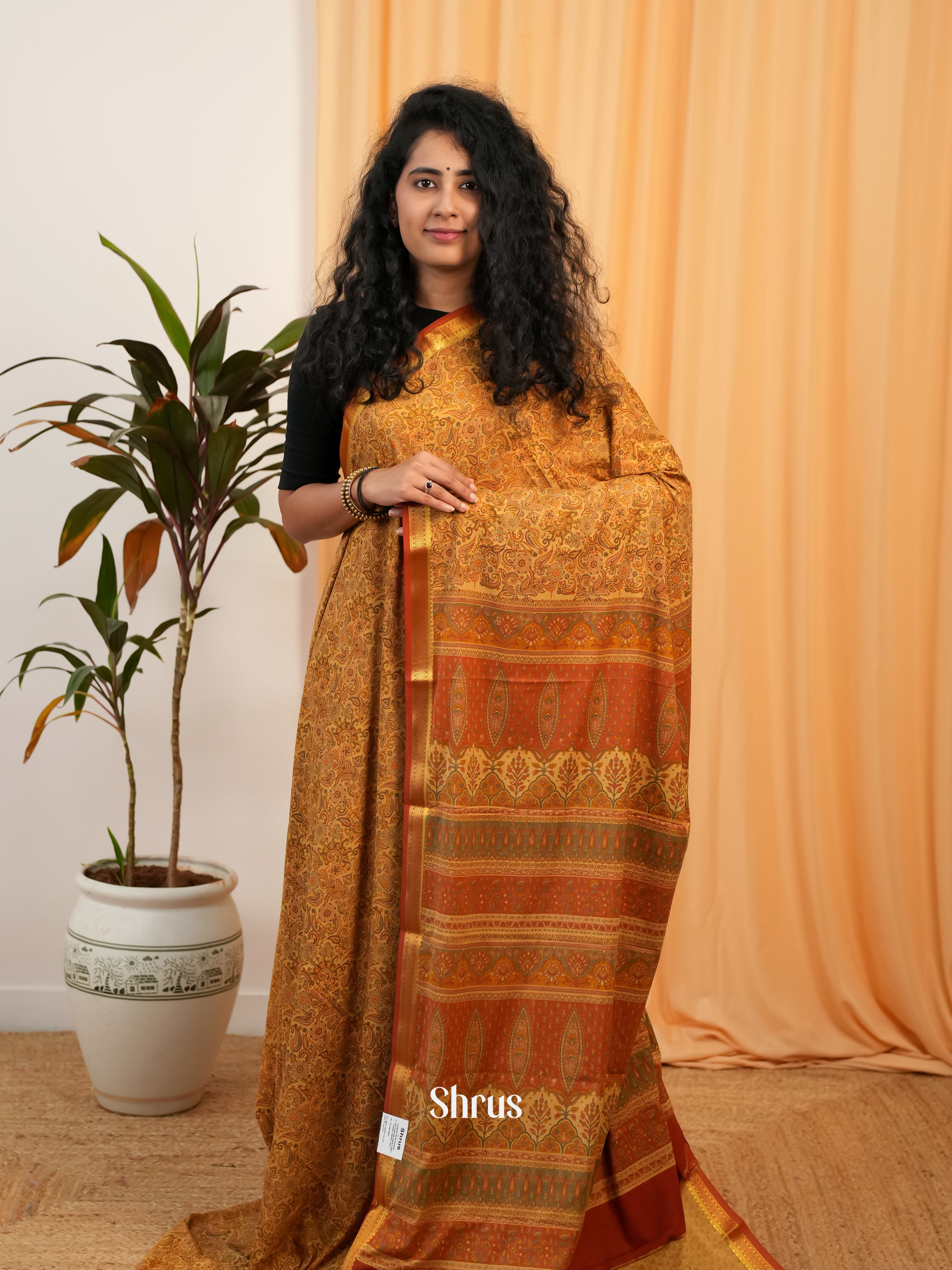 Mustard - Semi Mysoresilk Saree - Shop on Shrus.com