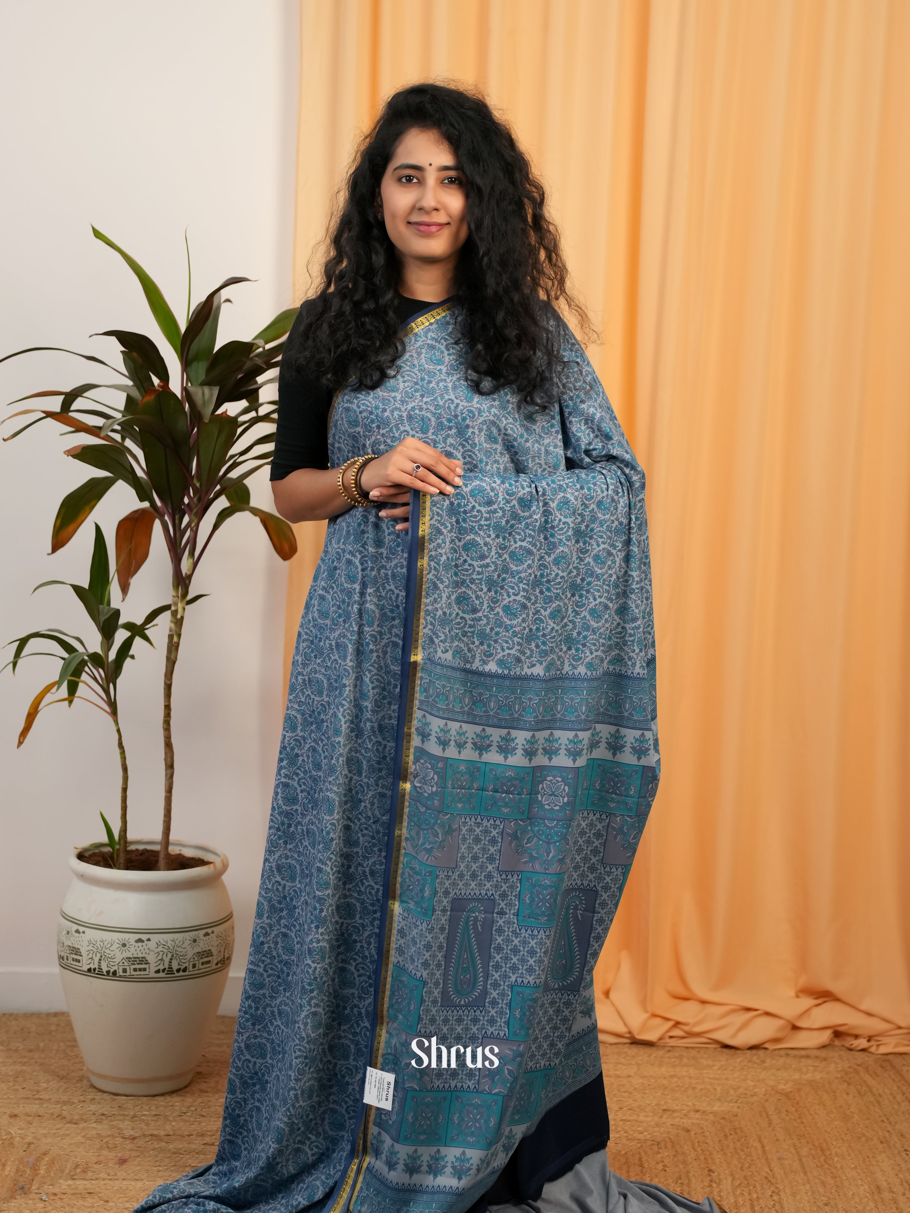 Grey - Semi Mysoresilk Saree - Shop on Shrus.com