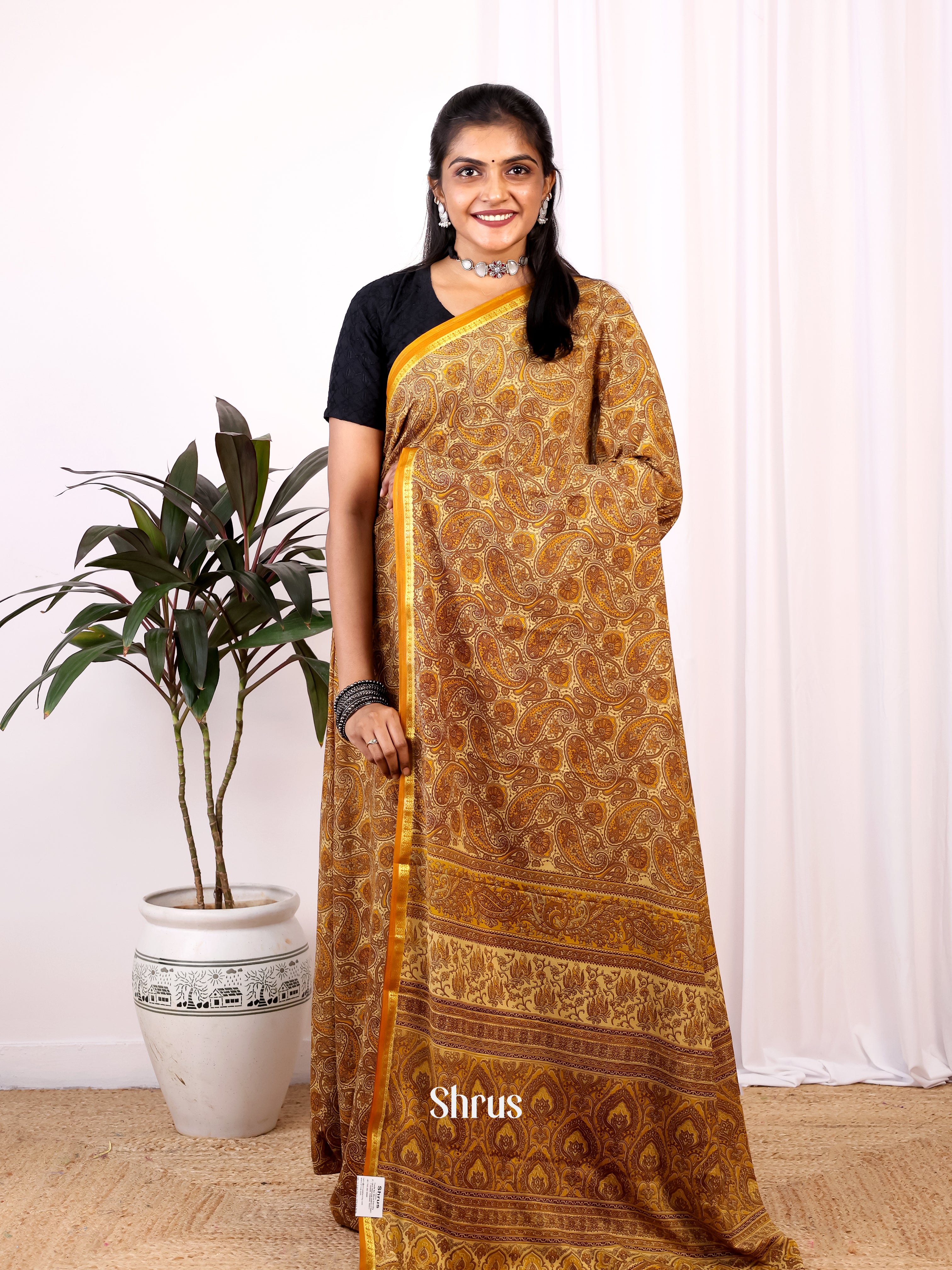 Beige - Semi Mysoresilk Saree - Shop on Shrus.com