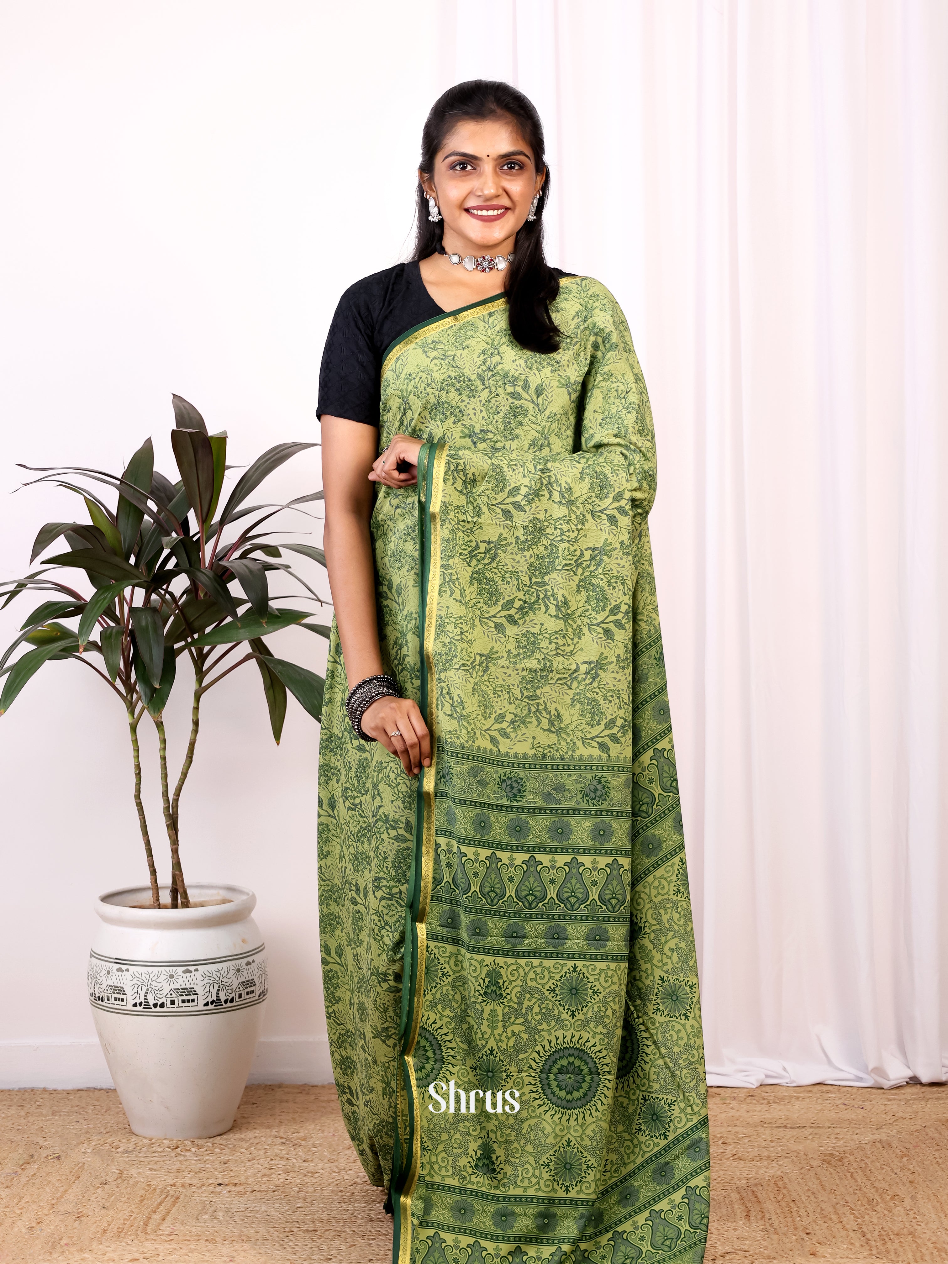 Green - Semi Mysoresilk Saree - Shop on Shrus.com