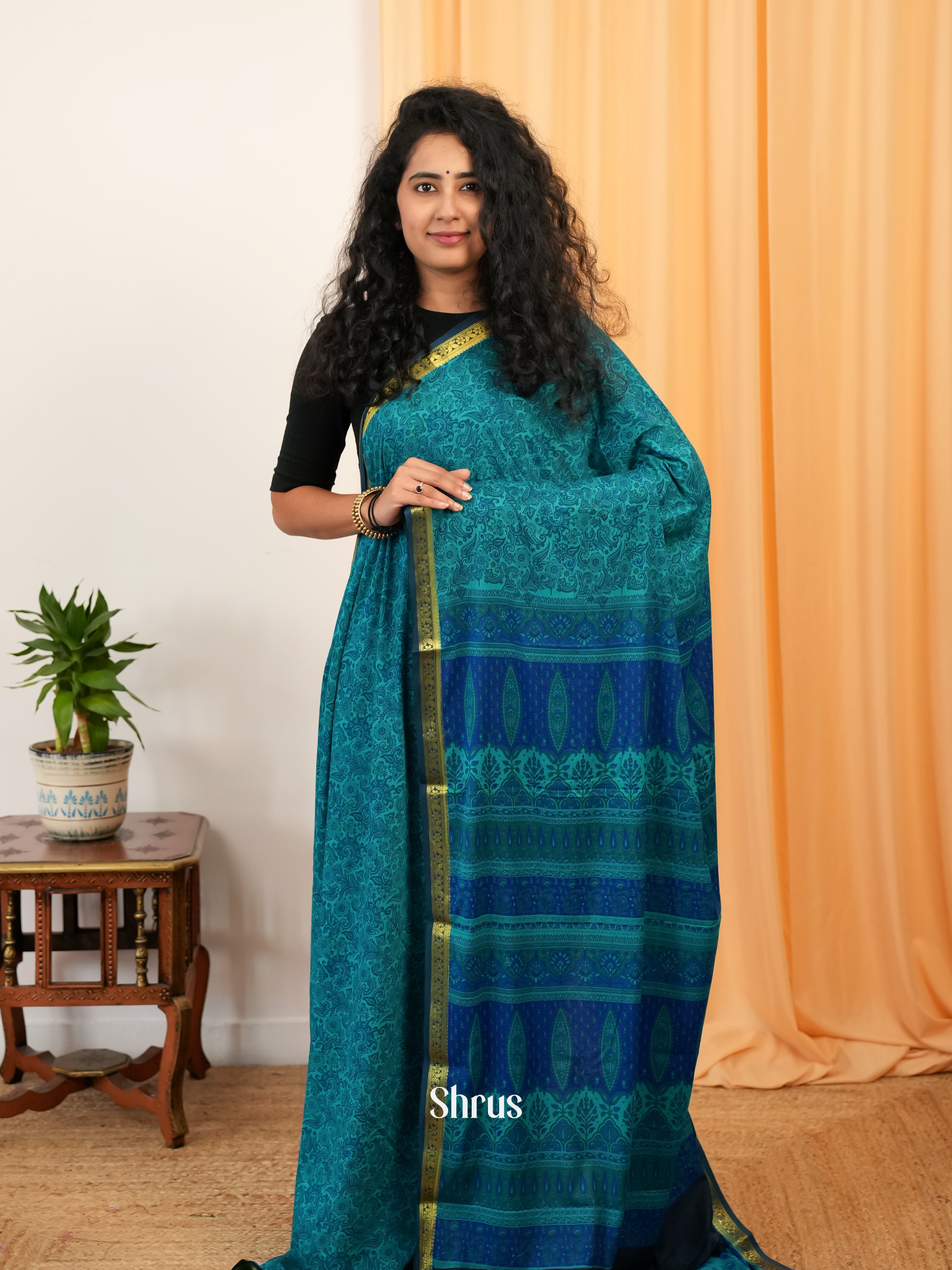 Blue - Semi Mysoresilk Saree - Shop on Shrus.com