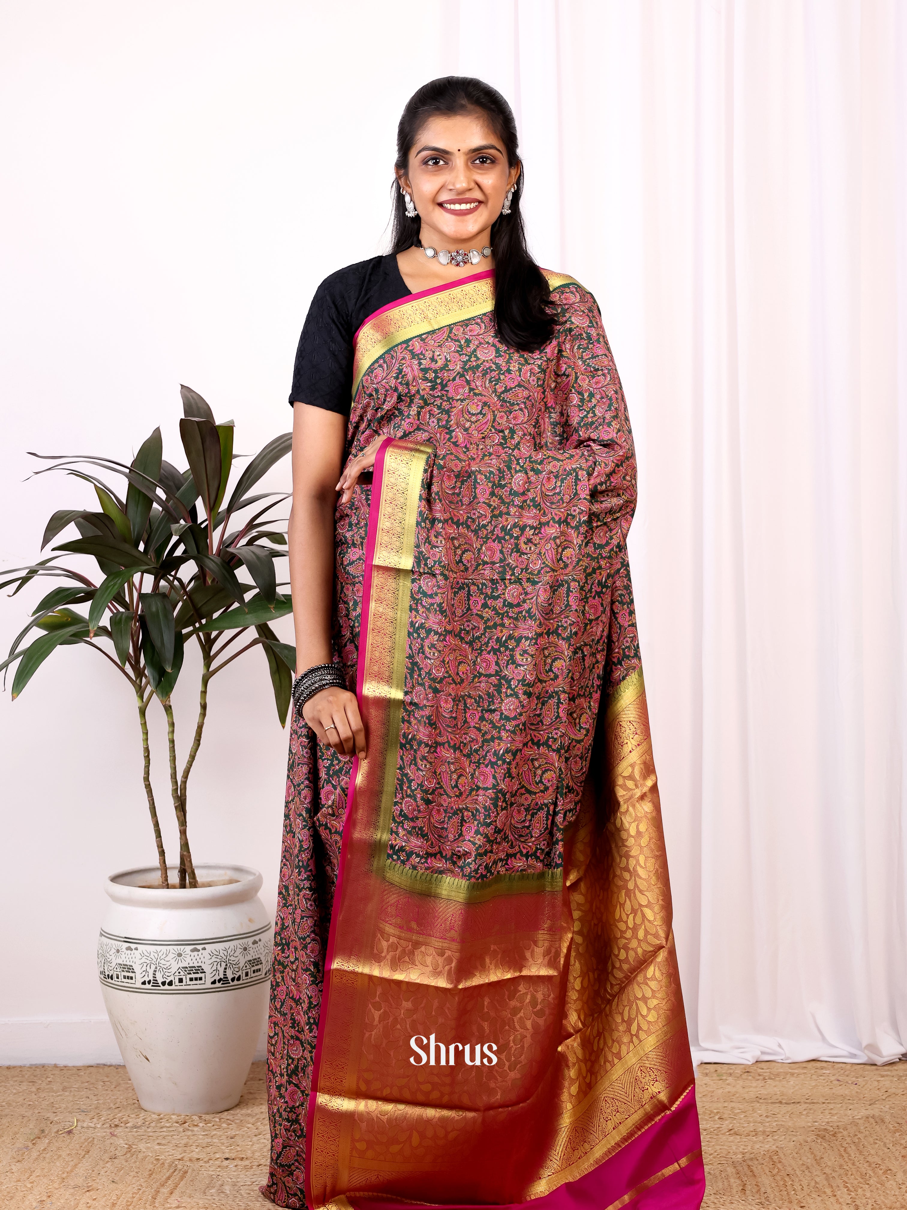 Green & Maroon - Semi Mysoresilk Saree - Shop on Shrus.com