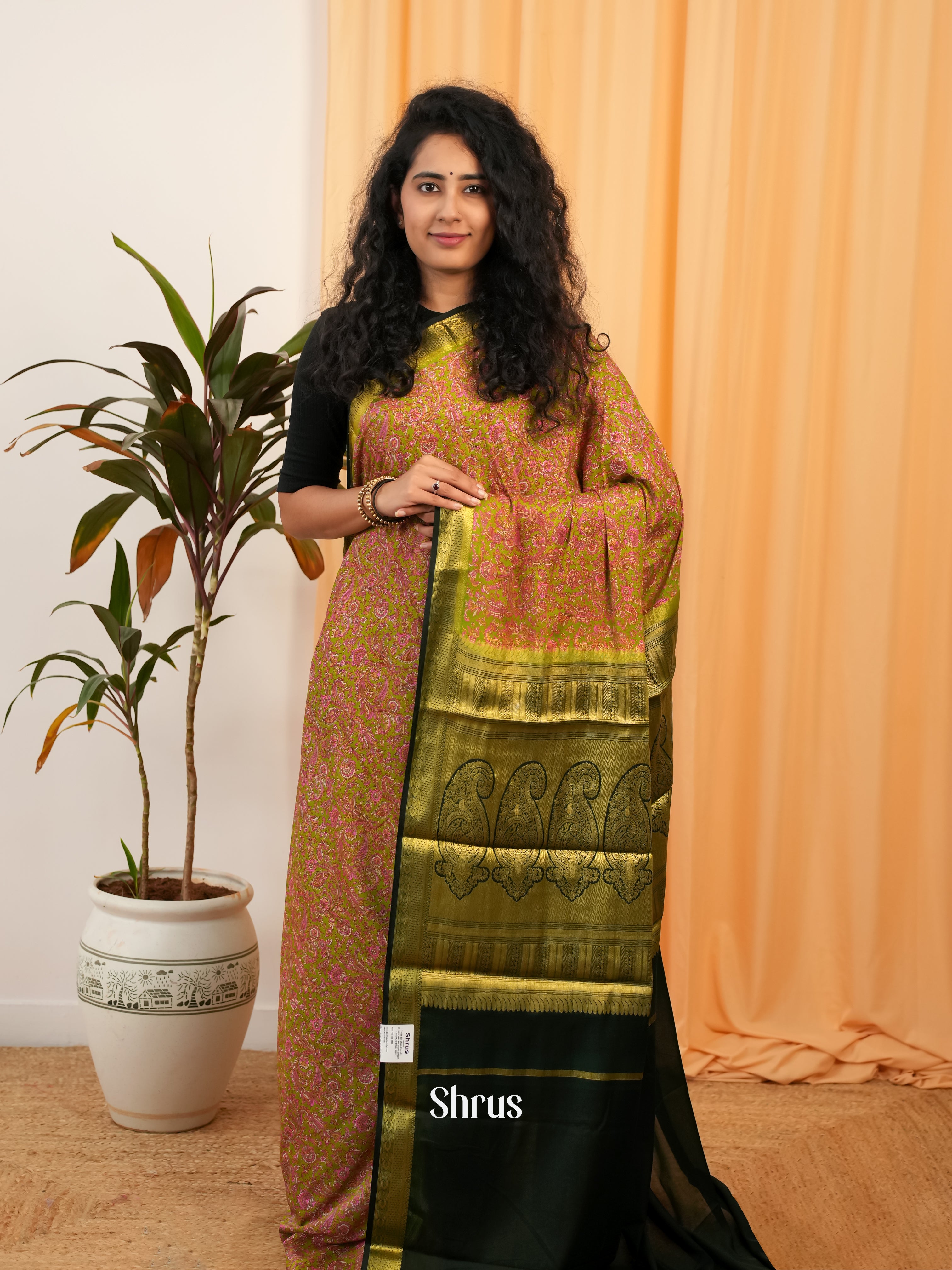 Lite Green & Green - Semi Mysoresilk Saree - Shop on Shrus.com