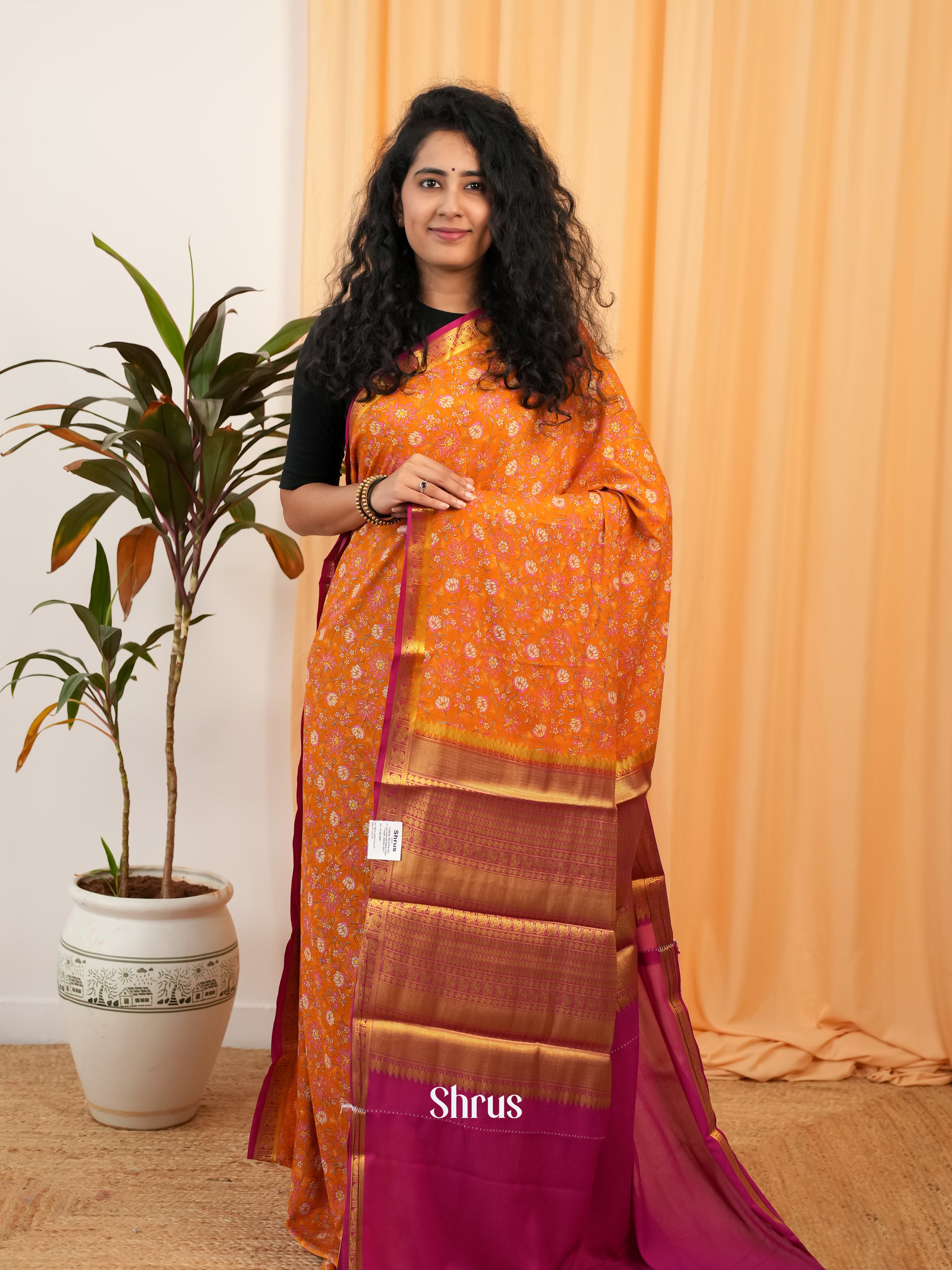 Orange & Purple - Semi Mysoresilk Saree - Shop on Shrus.com