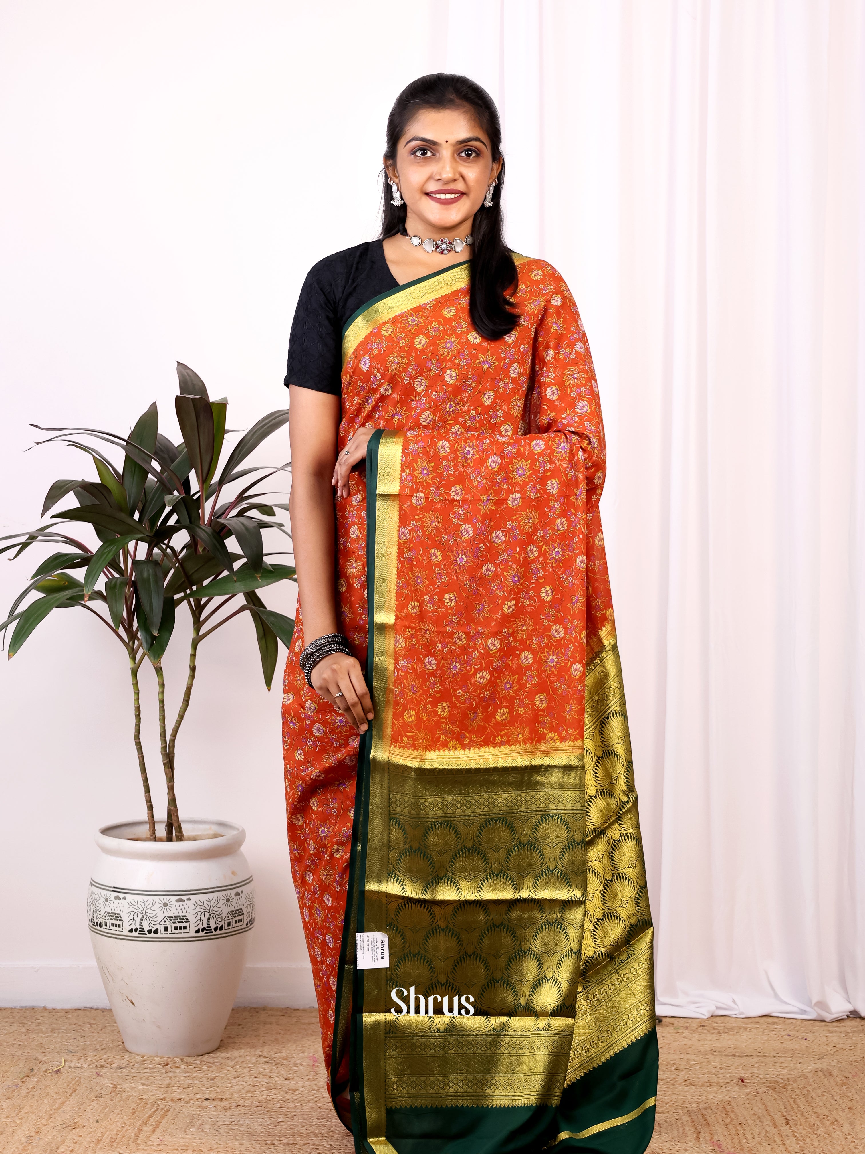 Red & Green - Semi Mysoresilk Saree - Shop on Shrus.com