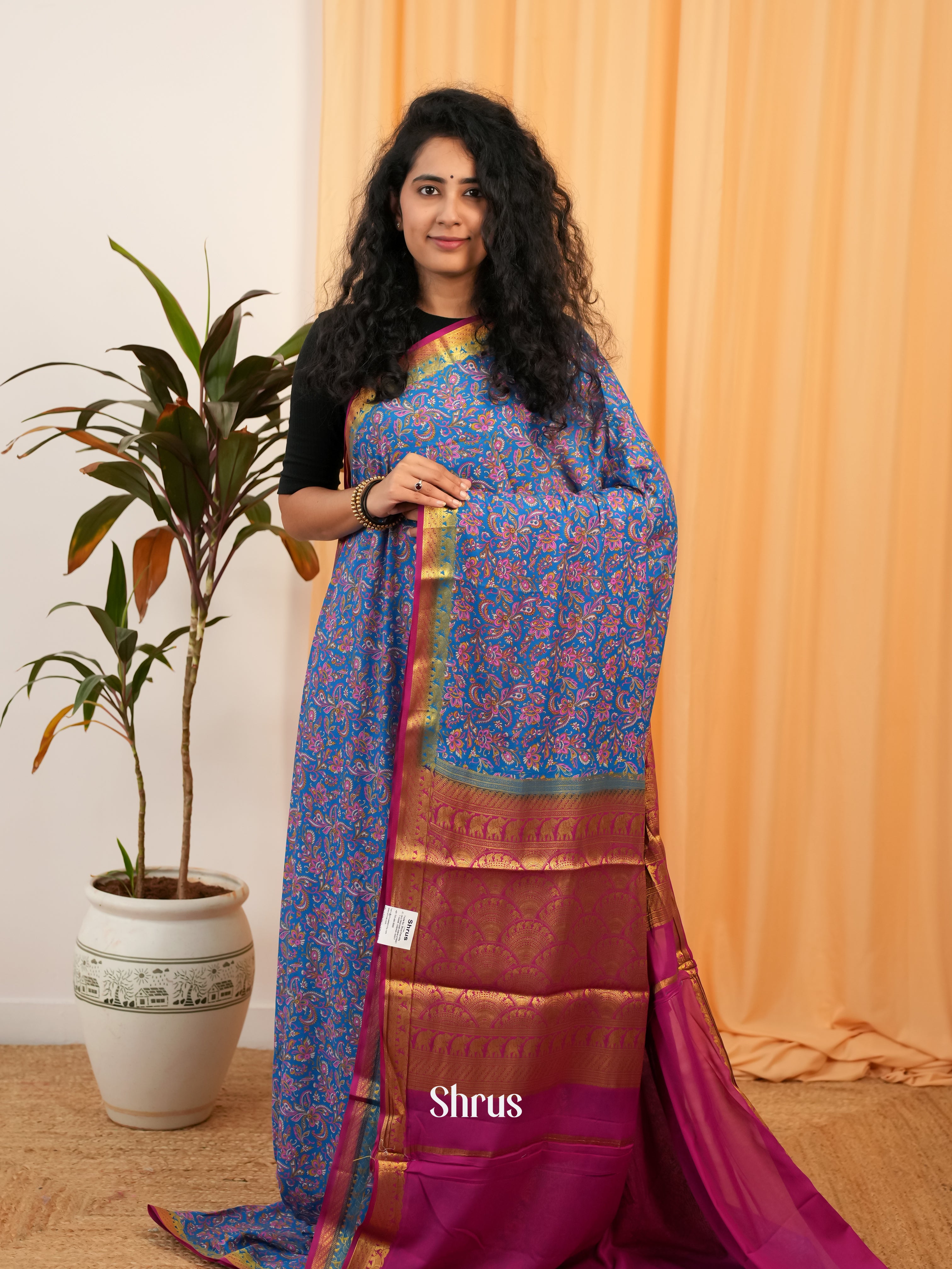 Blue & Purple - Semi Mysoresilk Saree - Shop on Shrus.com