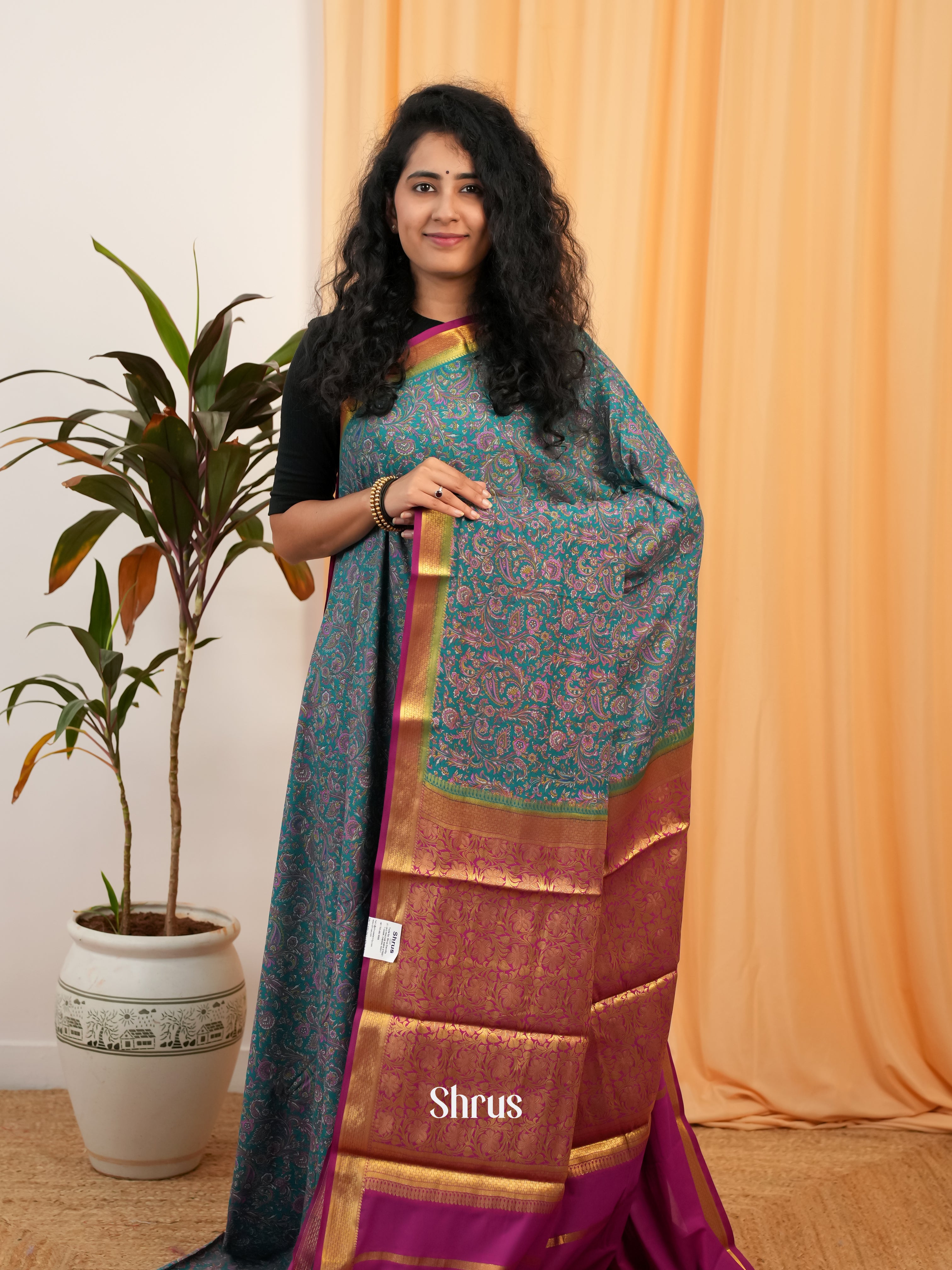 Green & Purple - Semi Mysoresilk Saree - Shop on Shrus.com