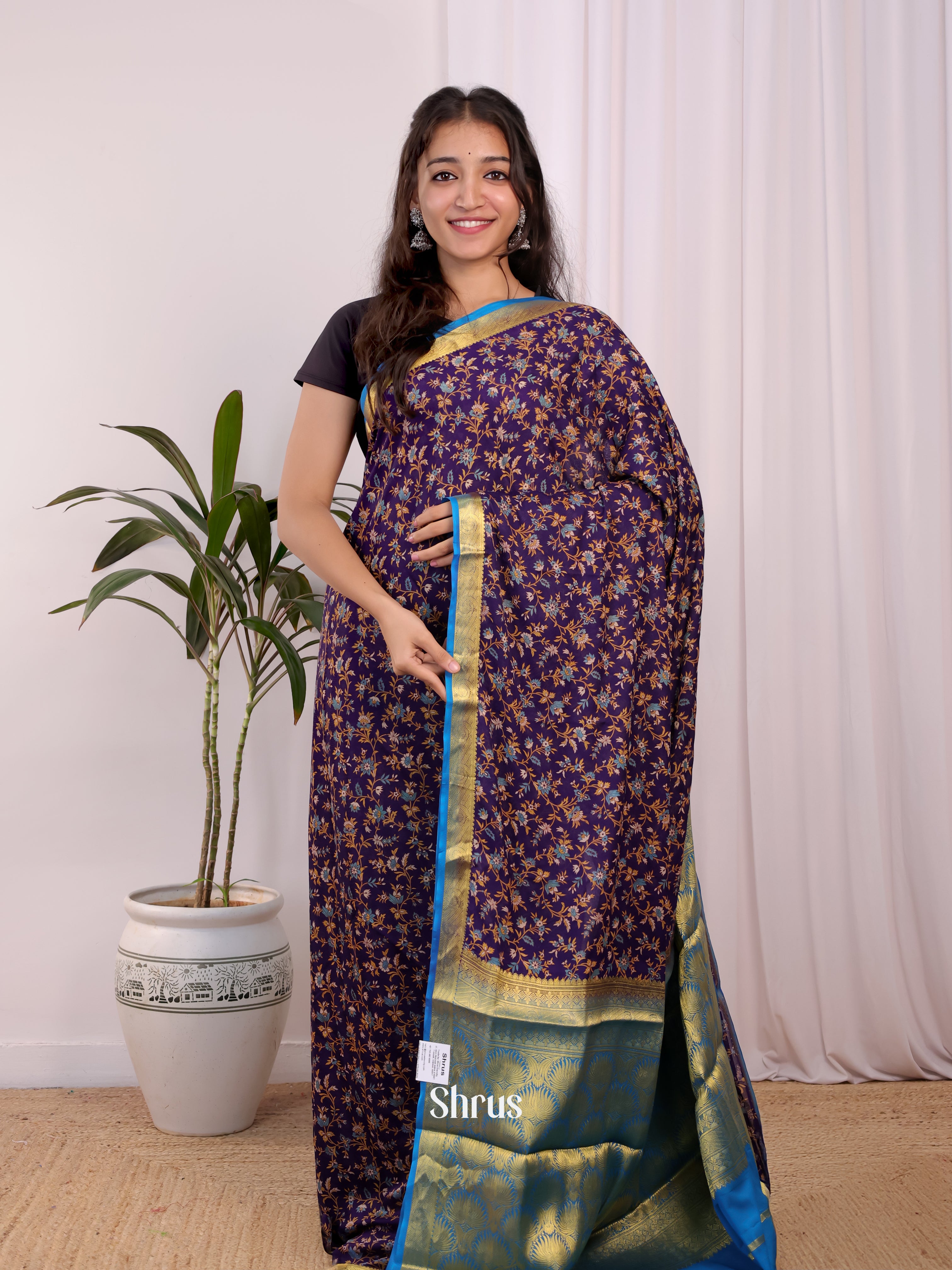 Violet & Blue - Semi Mysoresilk Saree - Shop on Shrus.com