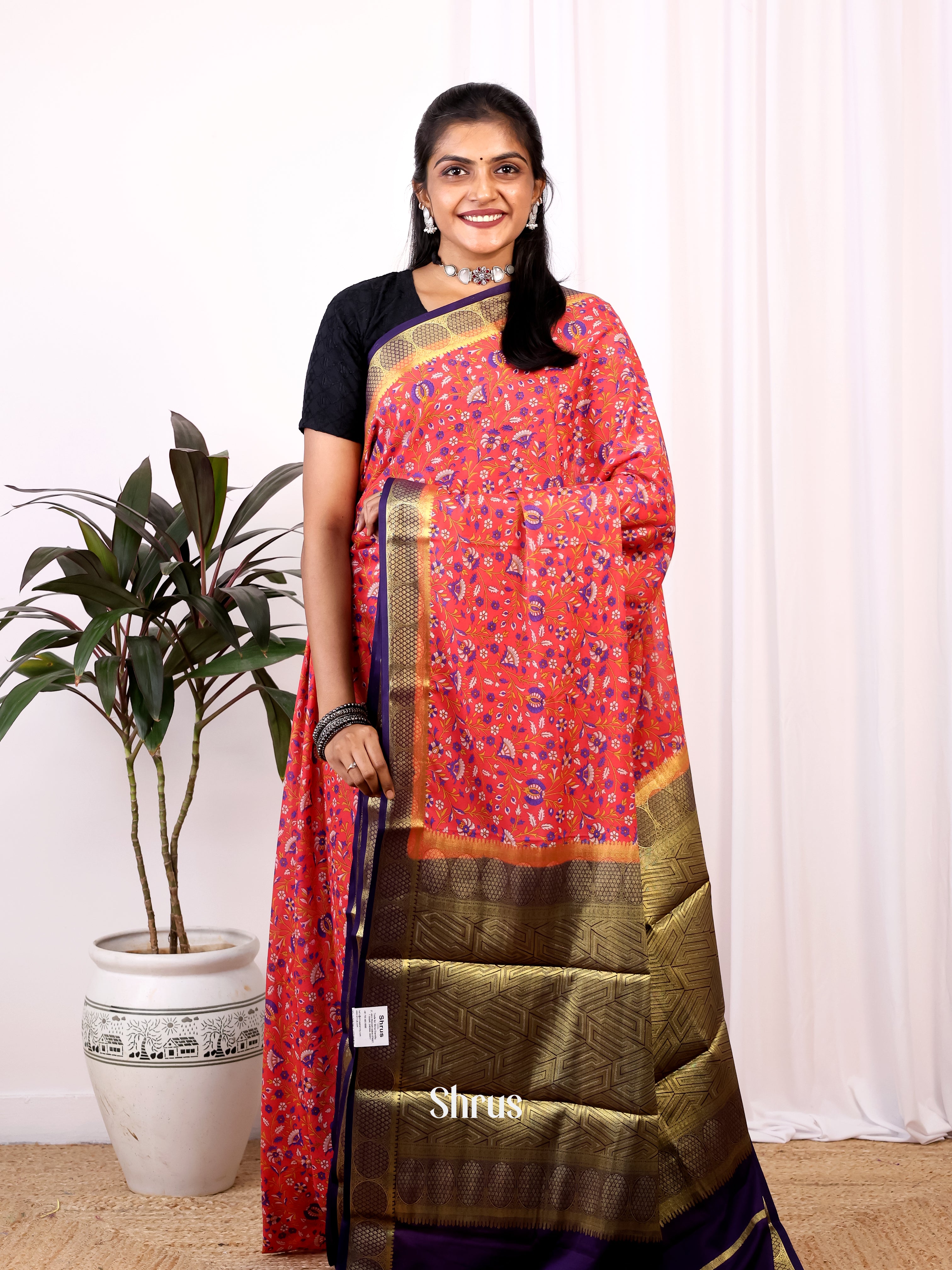 Red & Violet - Semi Mysoresilk Saree - Shop on Shrus.com
