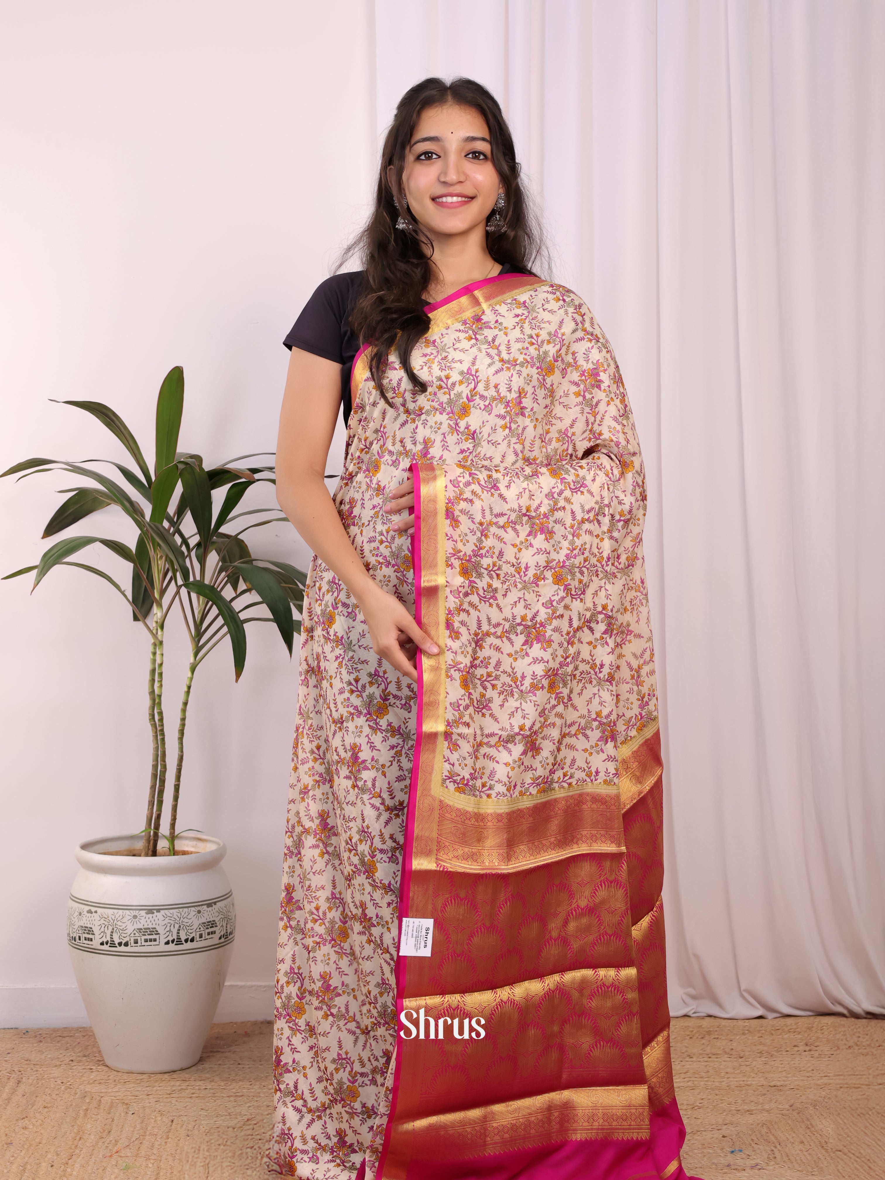 Mild Pink & Pink - Semi Mysoresilk Saree - Shop on Shrus.com