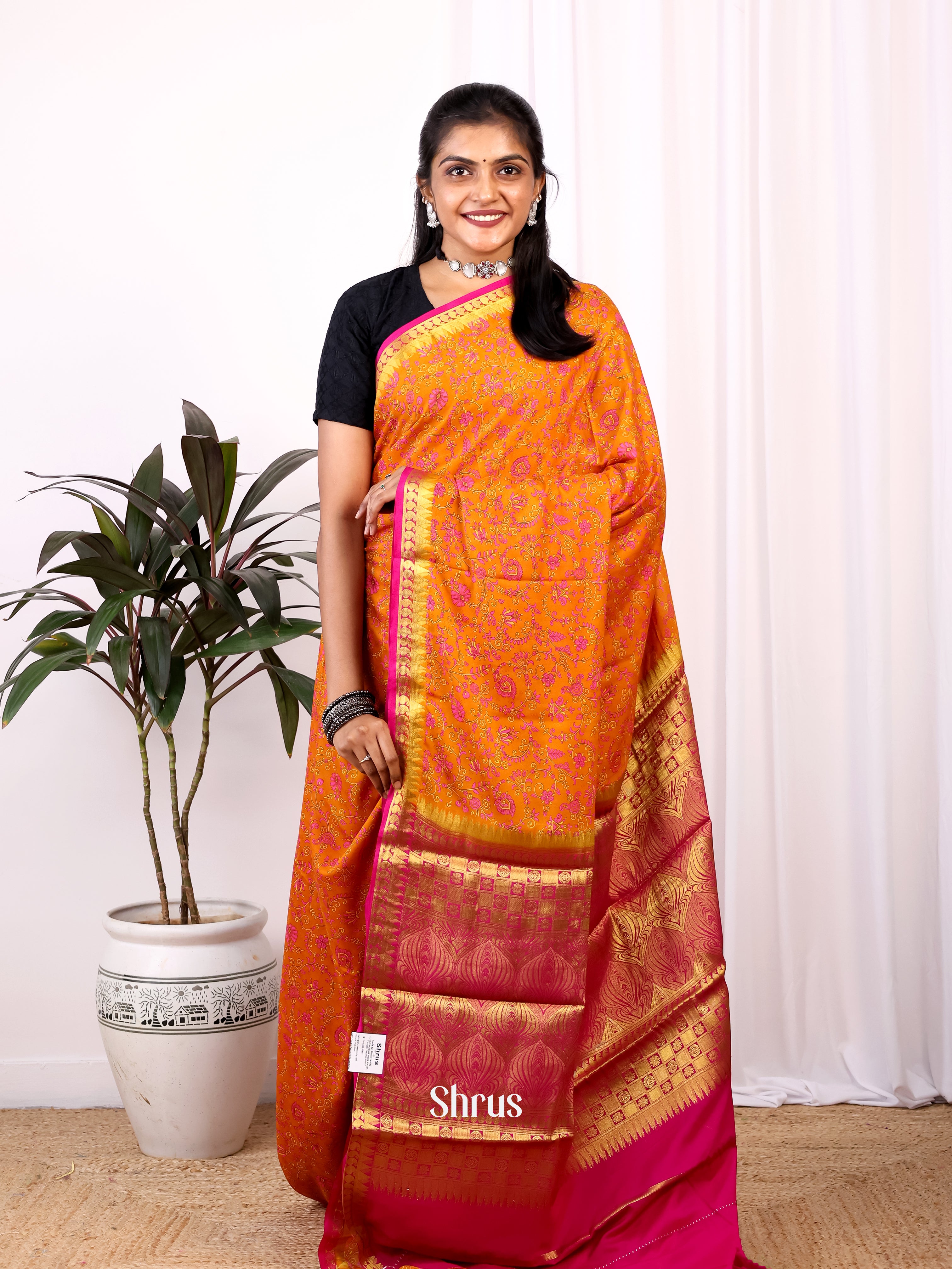 Orange - Semi Mysoresilk Saree - Shop on Shrus.com