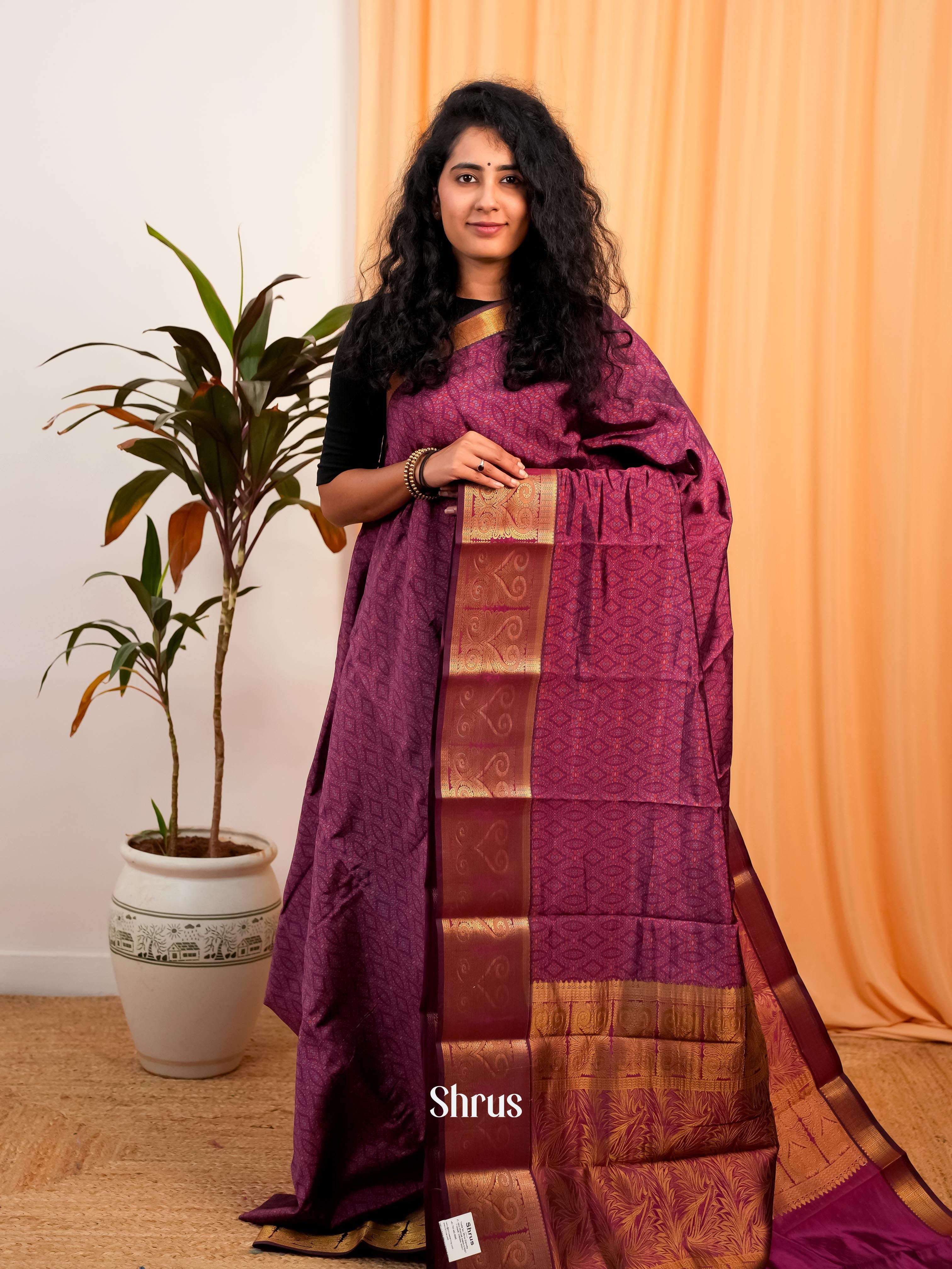 Purple - Printed Silk Saree - Shop on Shrus.com