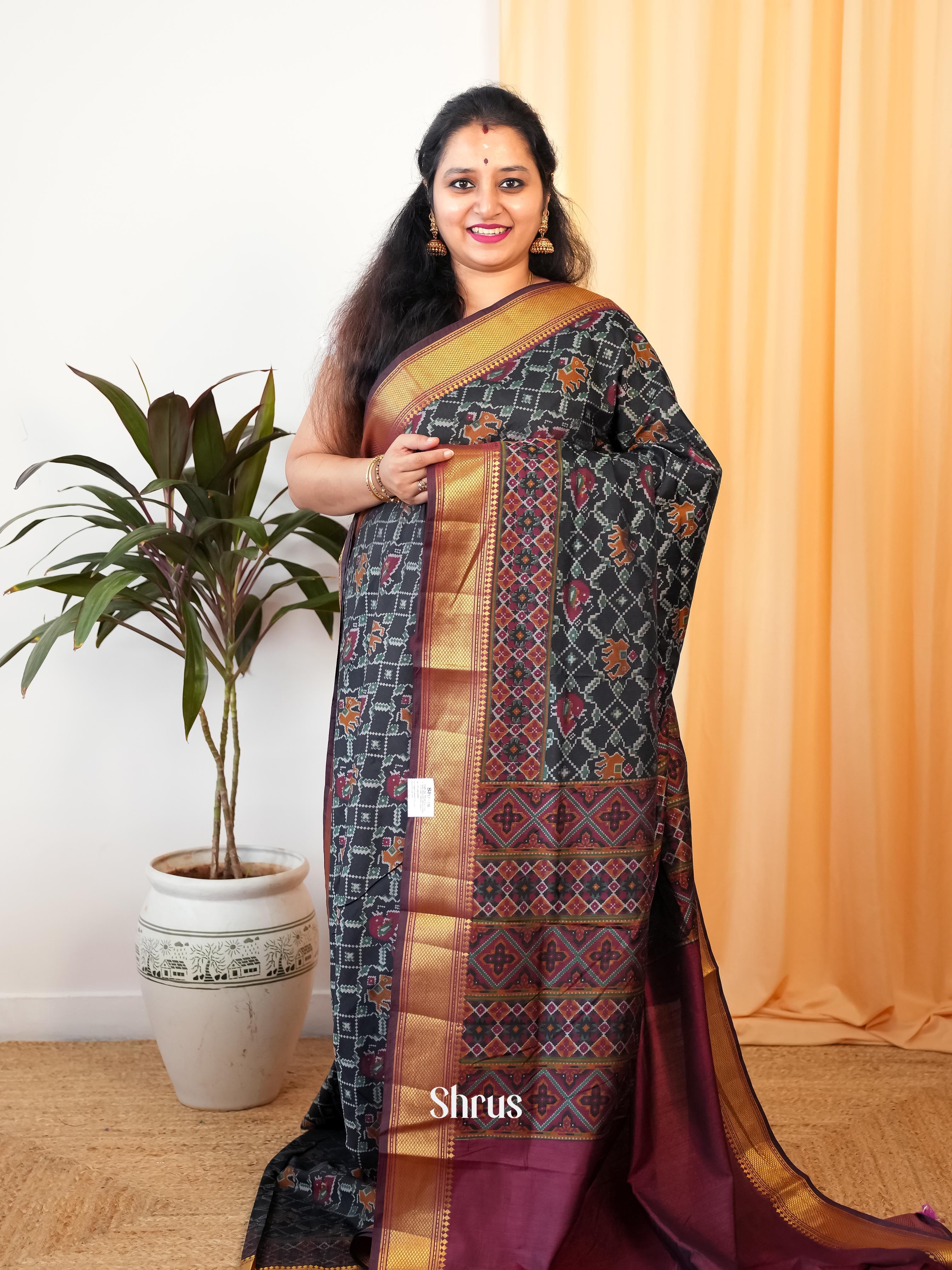 Black & Maroon - Semi Patola Saree - Shop on Shrus.com