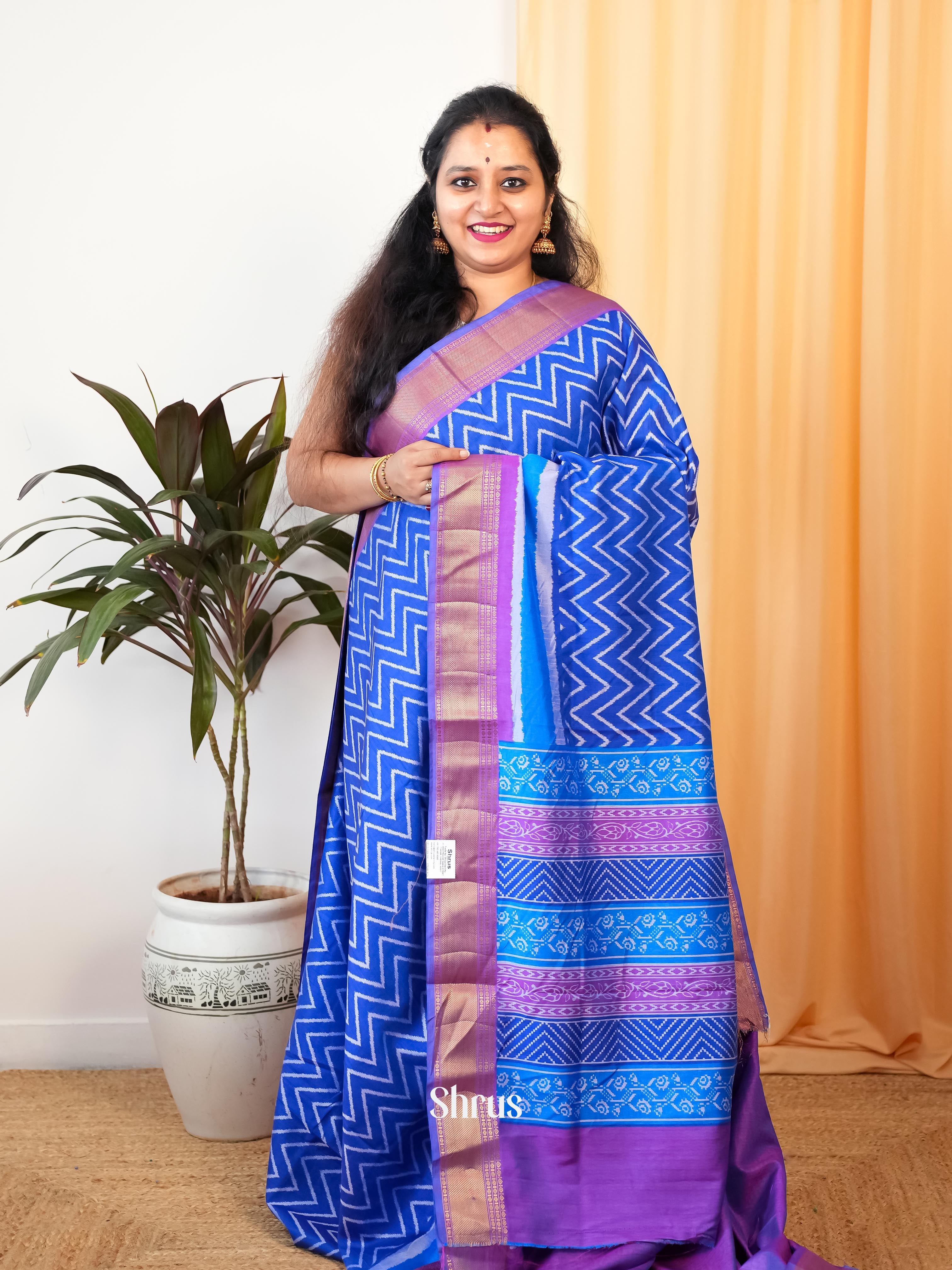 Blue & Purple - Semi Patola Saree - Shop on Shrus.com