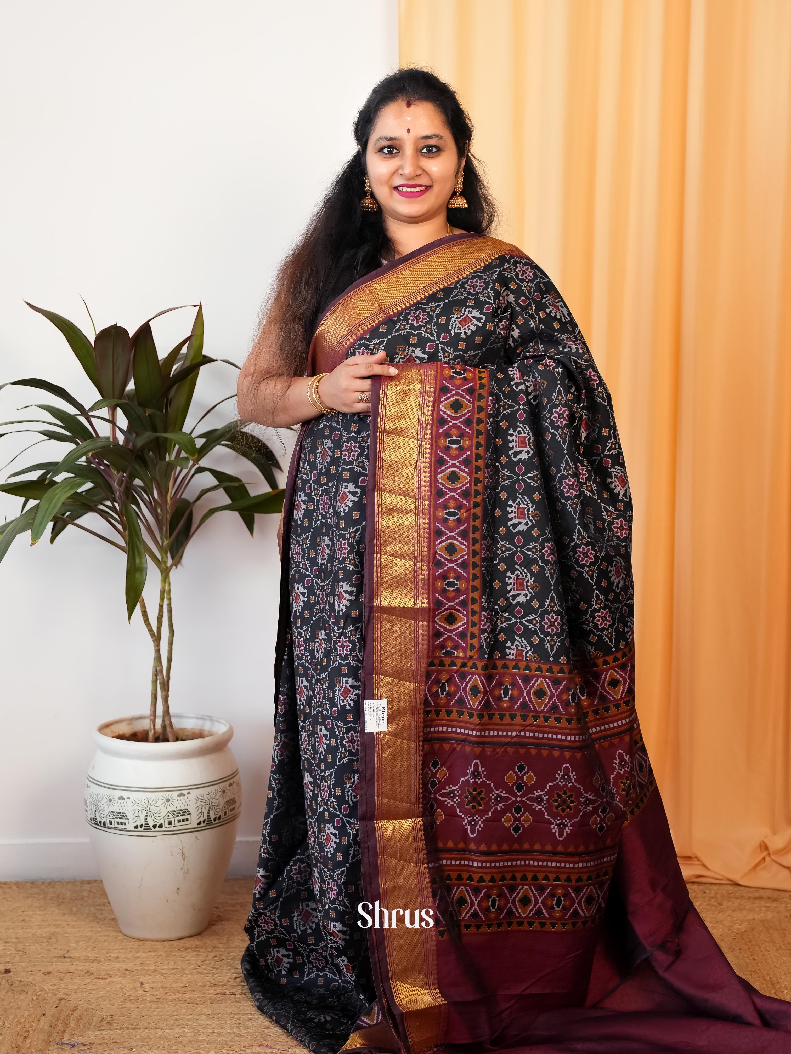 Black & Maroon - Semi Patola Saree - Shop on Shrus.com