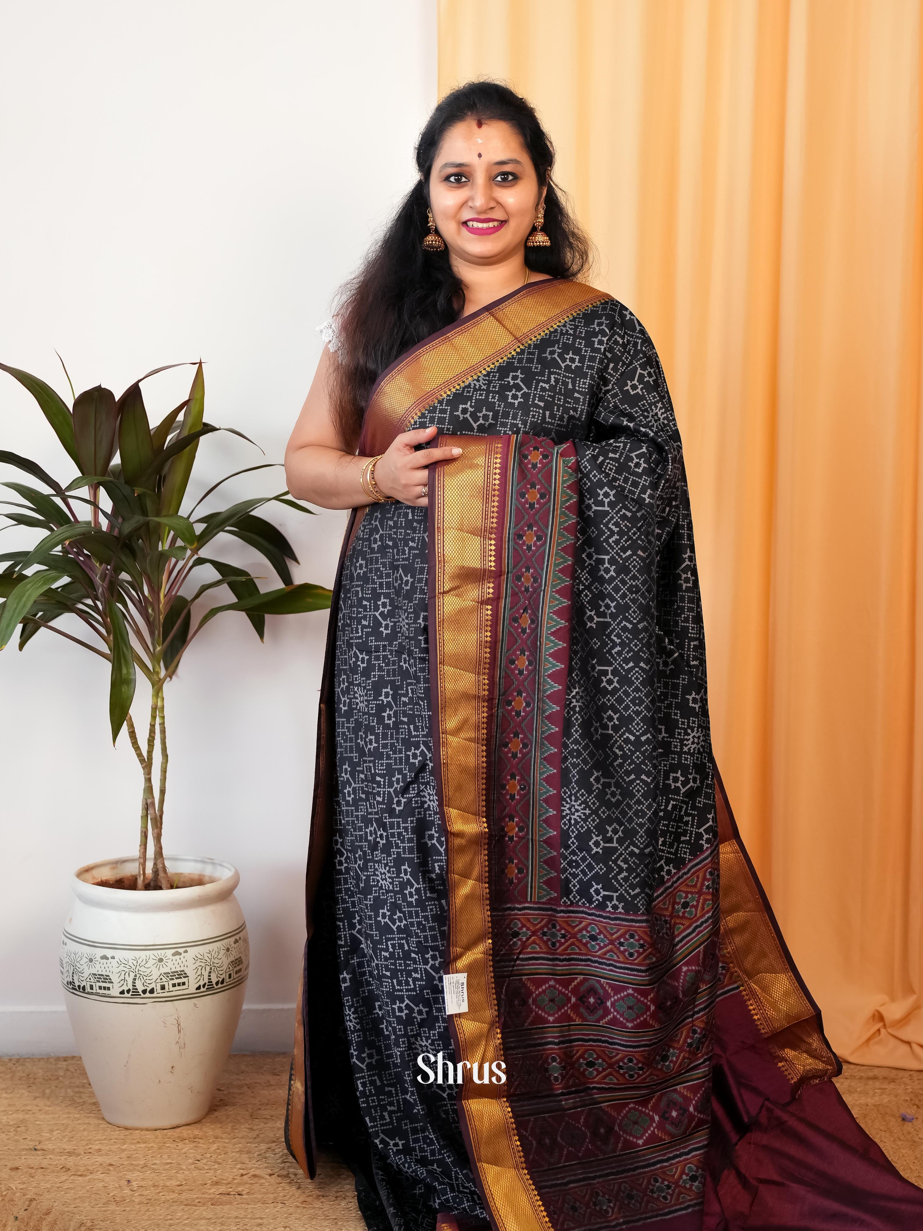 Black & Maroon - Semi Patola Saree - Shop on Shrus.com