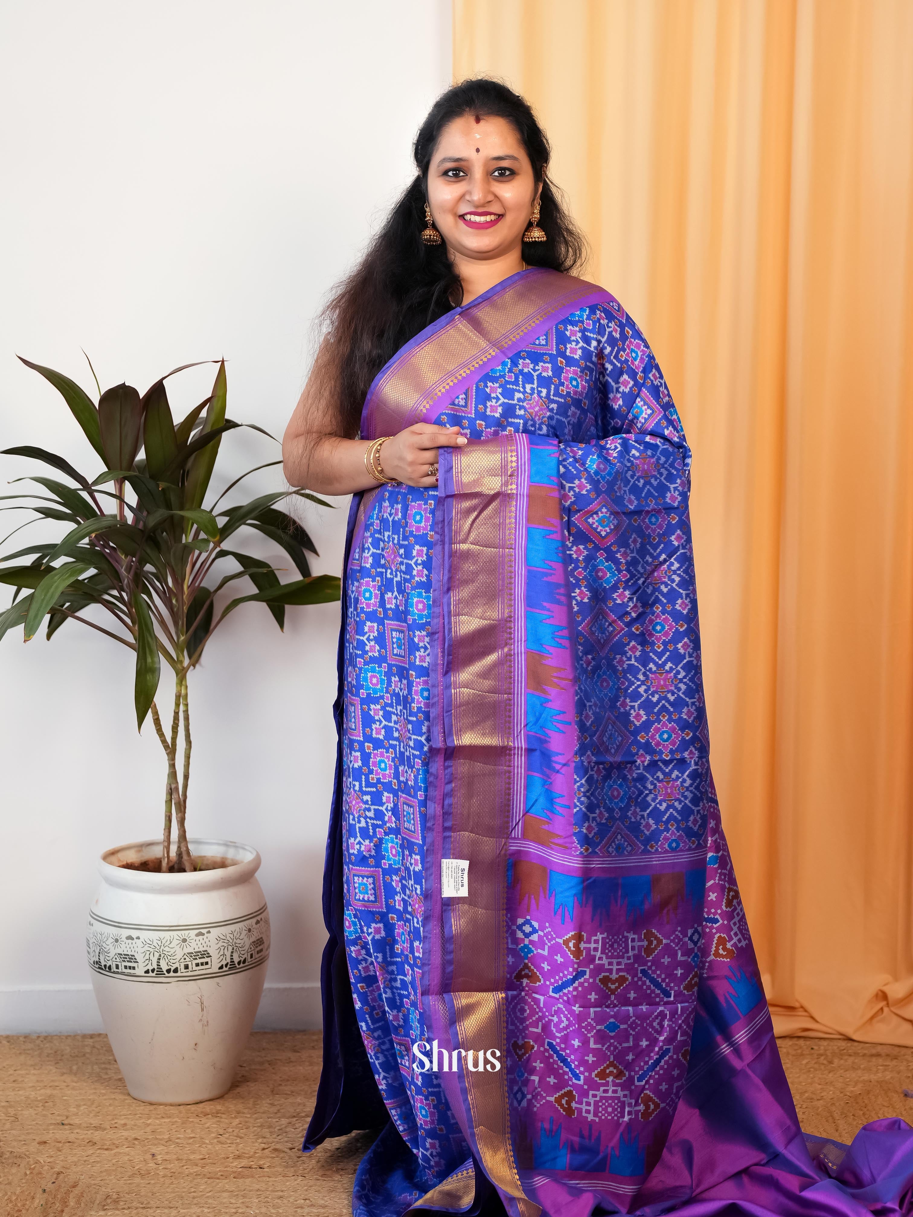Blue & Purple - Semi Patola Saree - Shop on Shrus.com