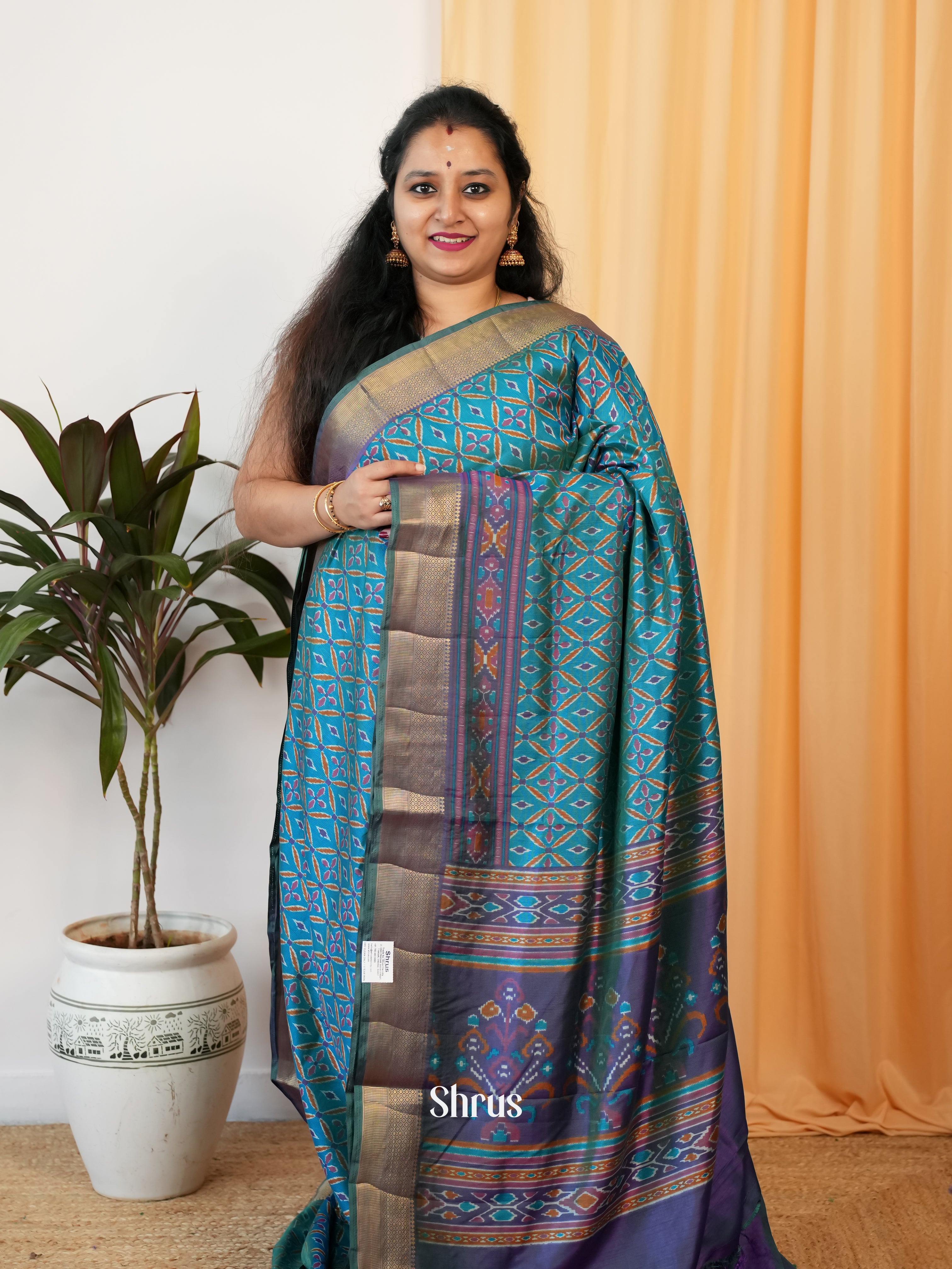 Teal & Purple - Semi Patola Saree - Shop on Shrus.com