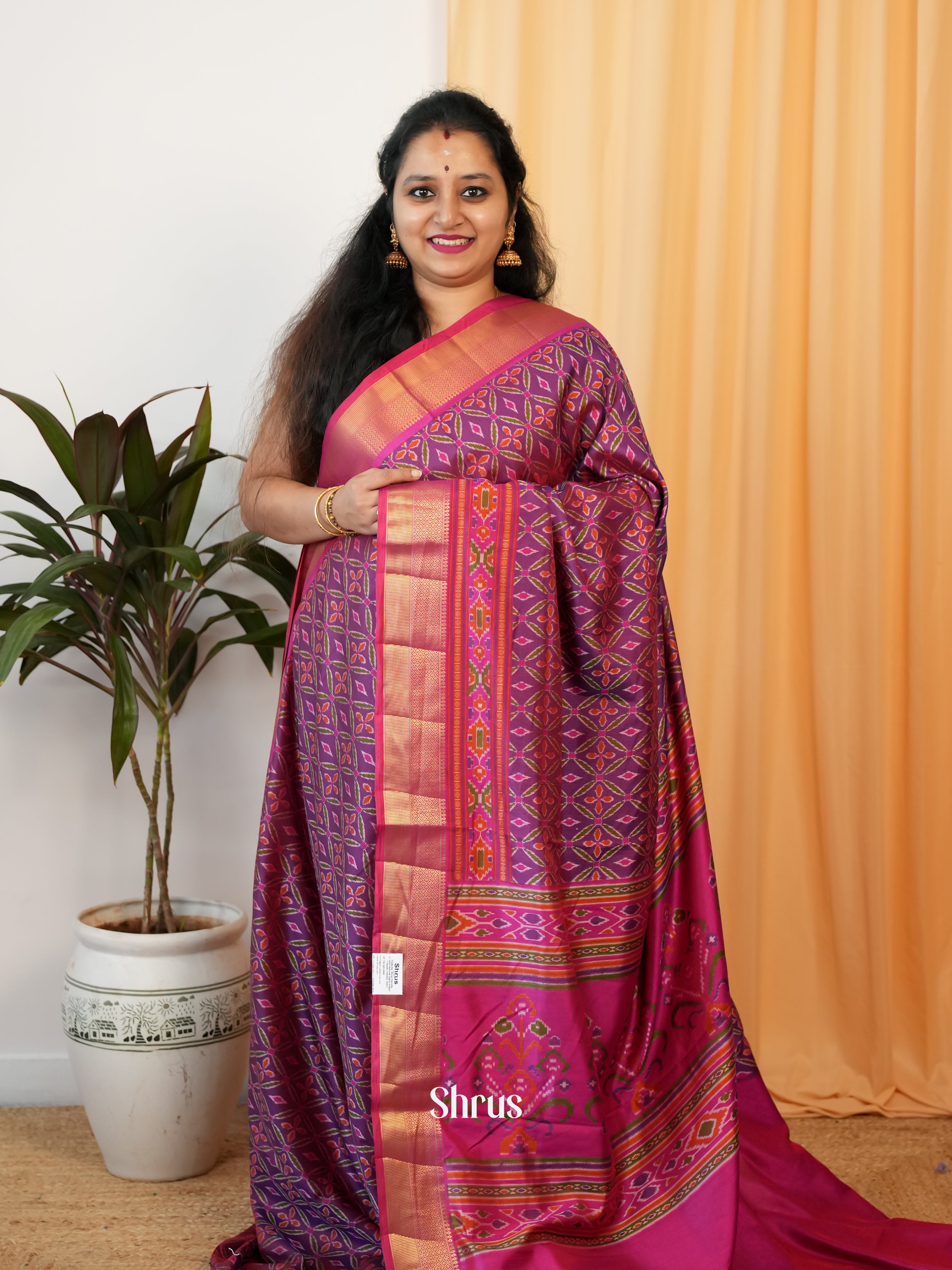 Purple & Pink - Semi Patola Saree - Shop on Shrus.com