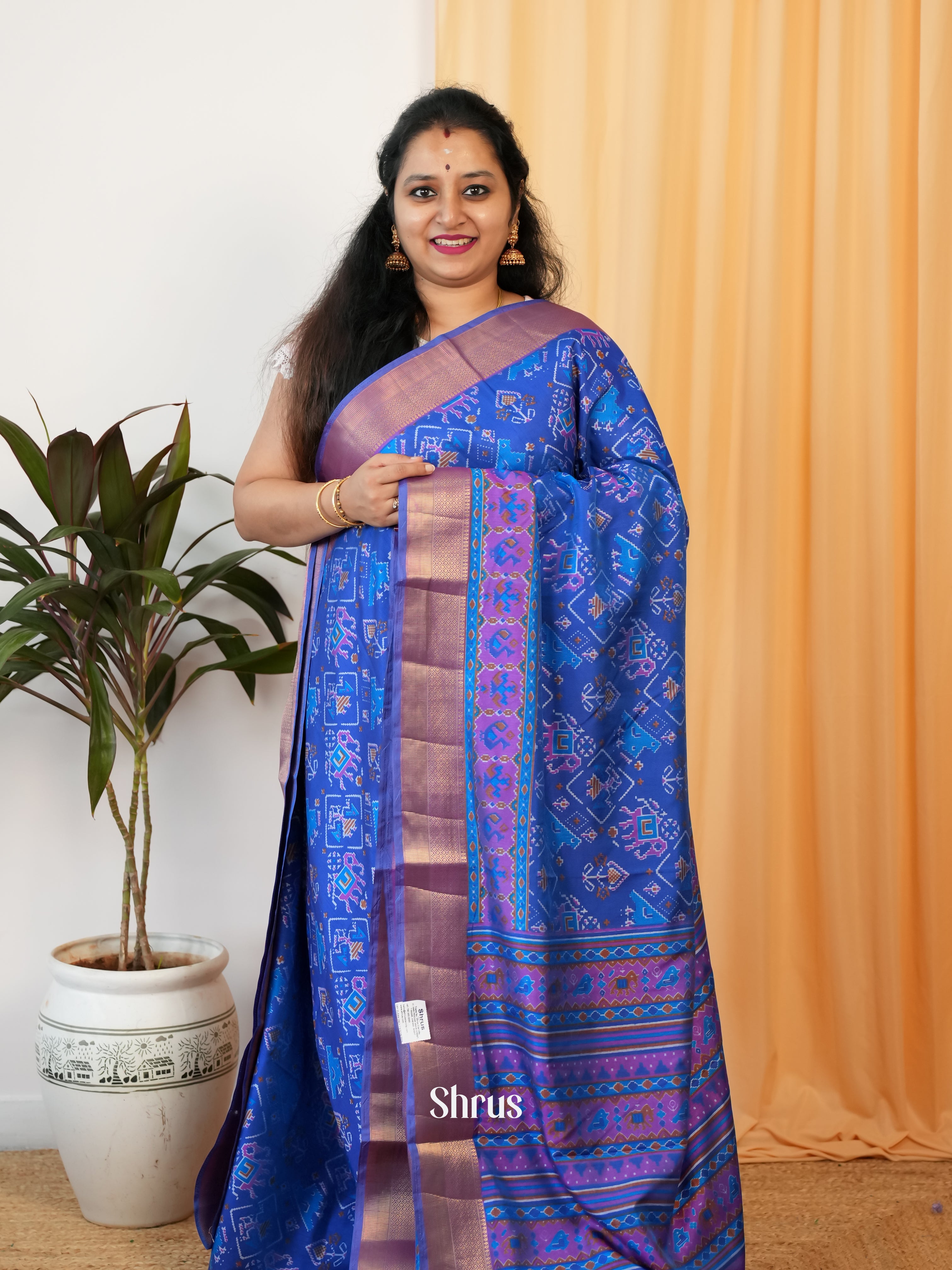 Blue & Purple - Semi Patola Saree - Shop on Shrus.com