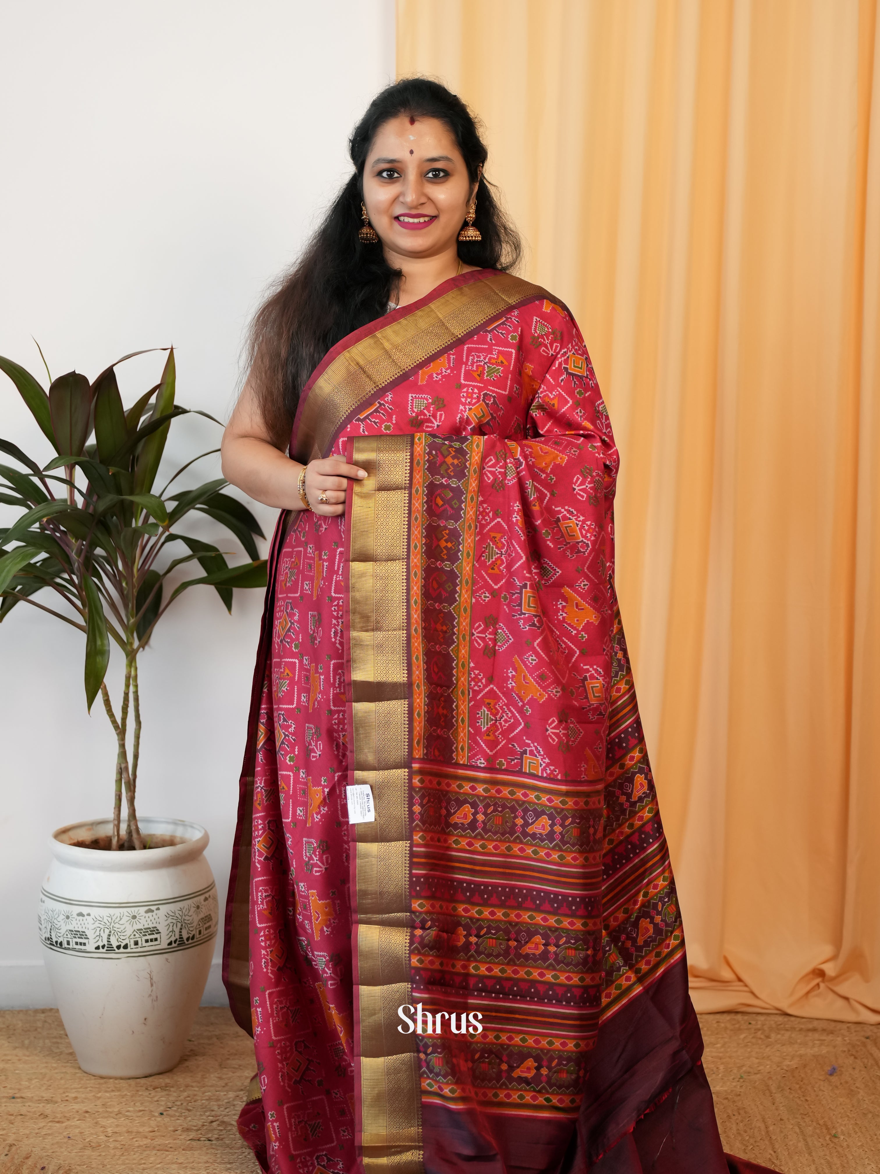 Red & Maroon - Semi Patola Saree - Shop on Shrus.com