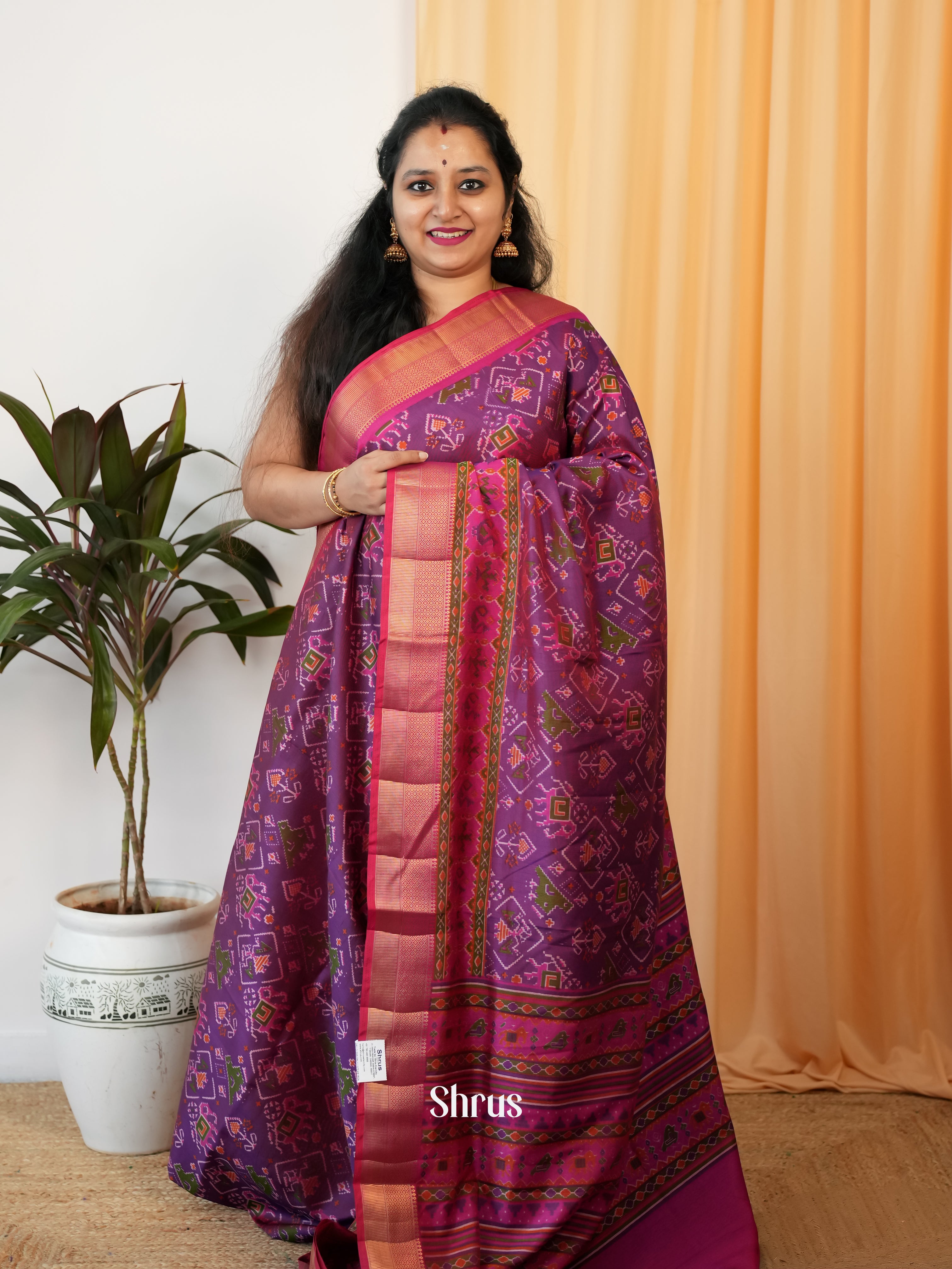 Purple & Pink - Semi Patola Saree - Shop on Shrus.com