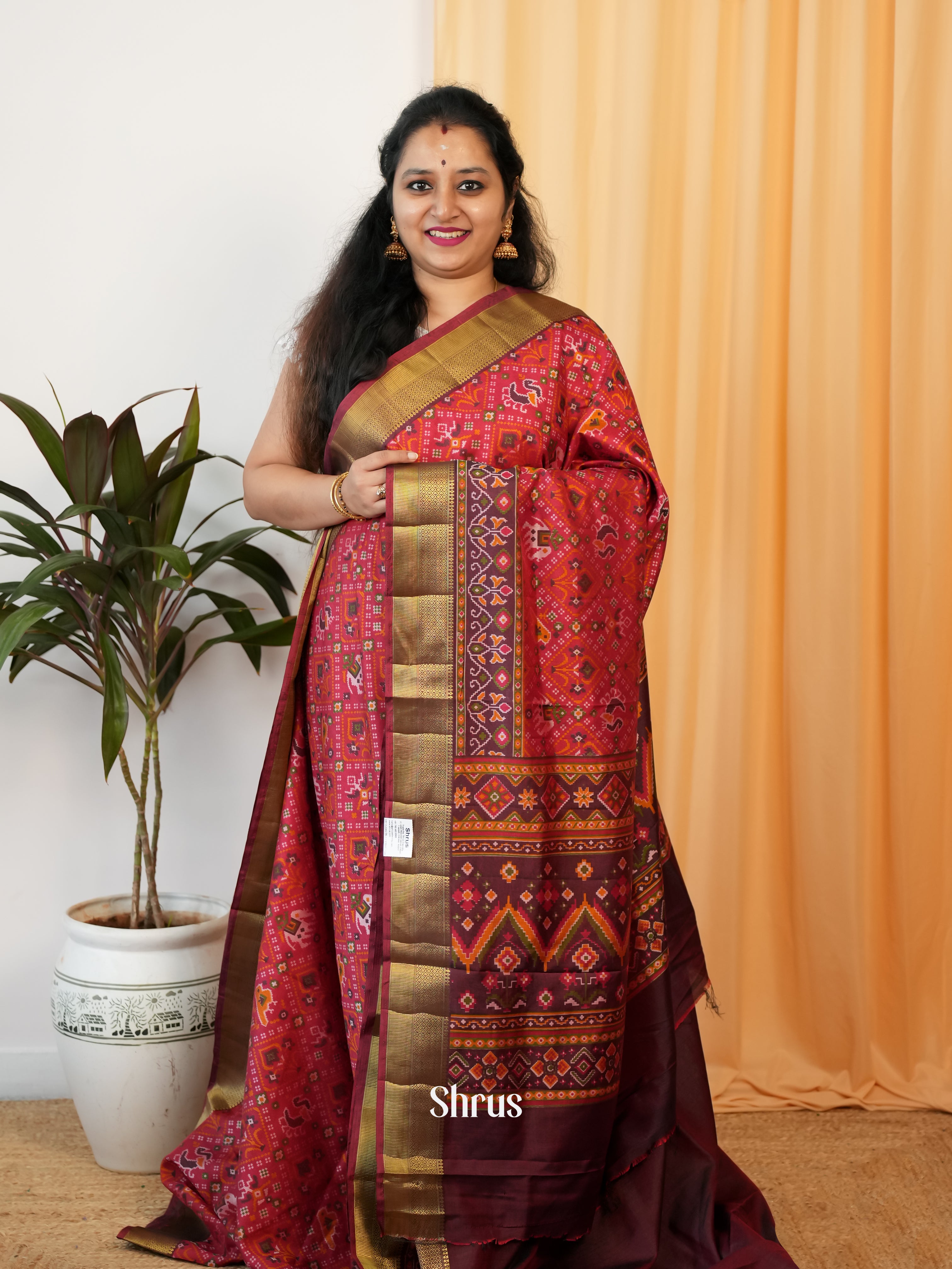 Red & Maroon - Semi Patola Saree - Shop on Shrus.com
